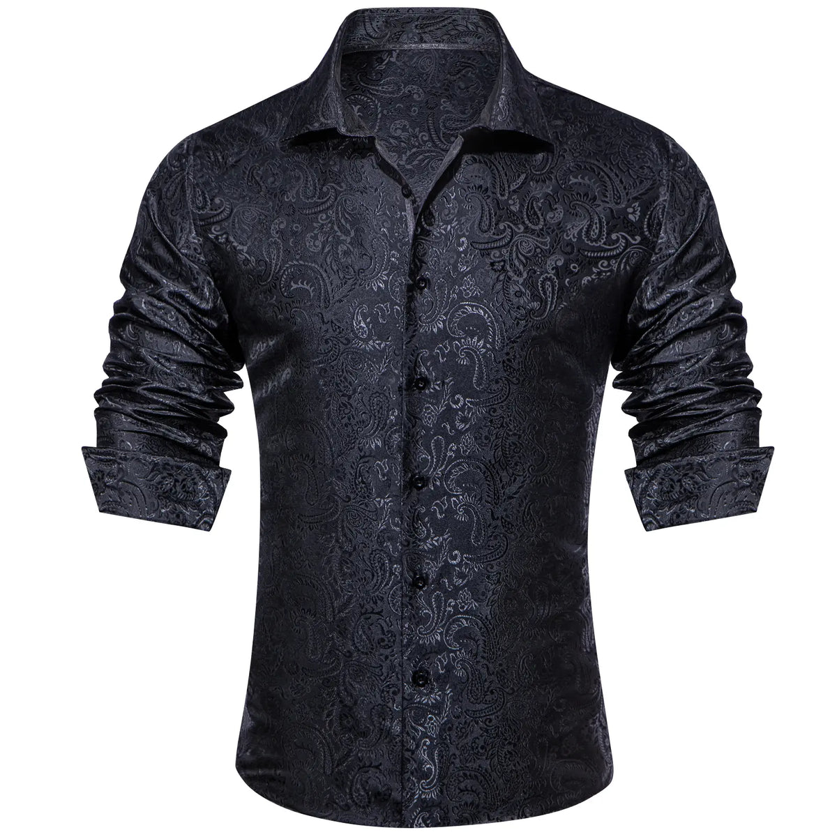 AILISUS Men's Oversize Floral Jacquard Paisley Button Shirt - Black/Gray, Business Casual Work Wear, Ideal for Dances, Graduation, Show, Party Wear, Gifting Option