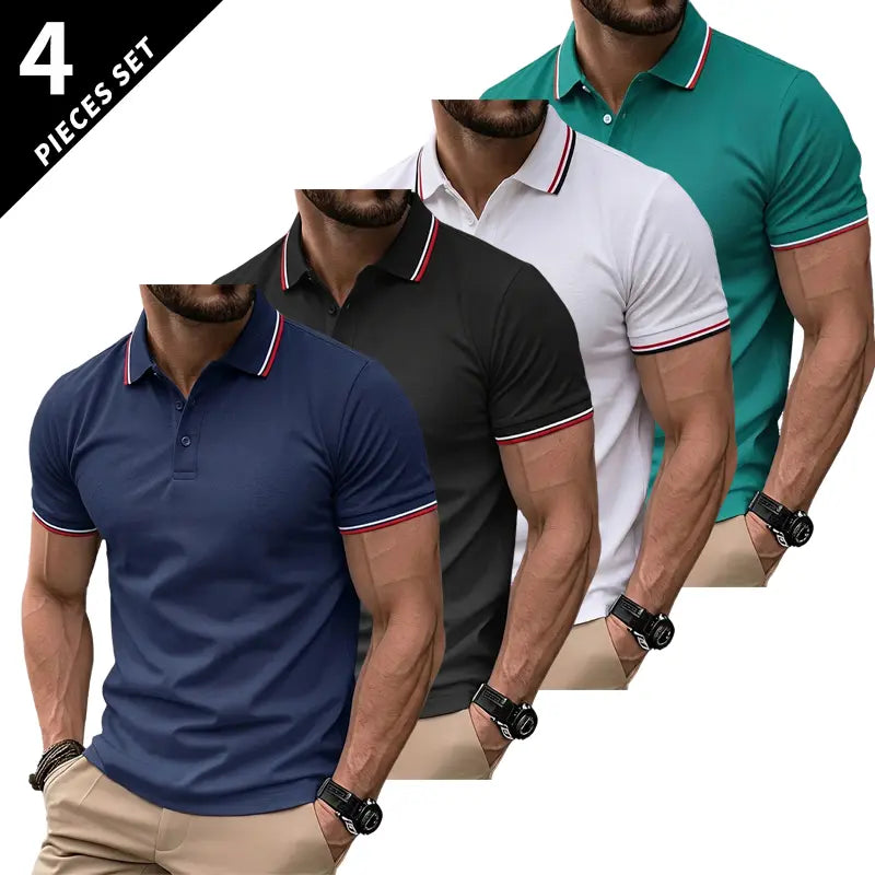 Men’s Short Sleeve T Shirt Pack of 4 – Solid Color, Turn Down Collar Design, Slim Fit, Business Casual, Comfortable Undershirt
