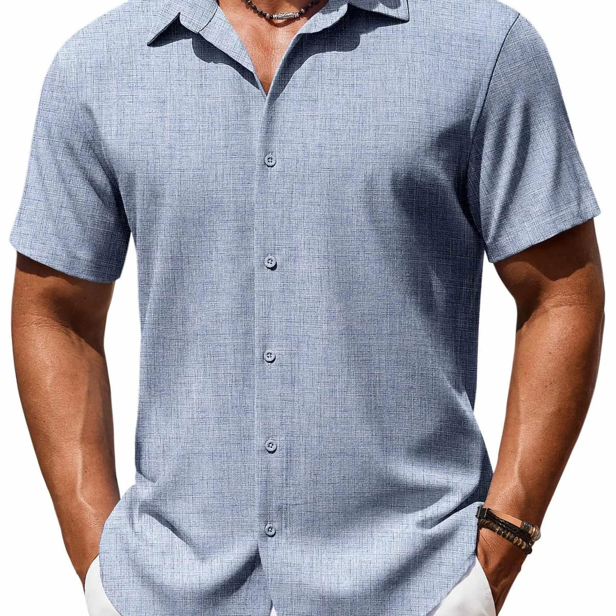 COOFANDY Mens Button Down Shirt Short Sleeve Casual Shirts Beach Summer Linen Shirts Wedding Vacation Shirt