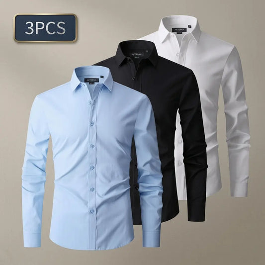 3PCS Men’s Dress Shirts, Long Sleeve Slim Fit Button-Down Shirt Pack — Solid Business Casual Men’s Clothing Tops Multipack