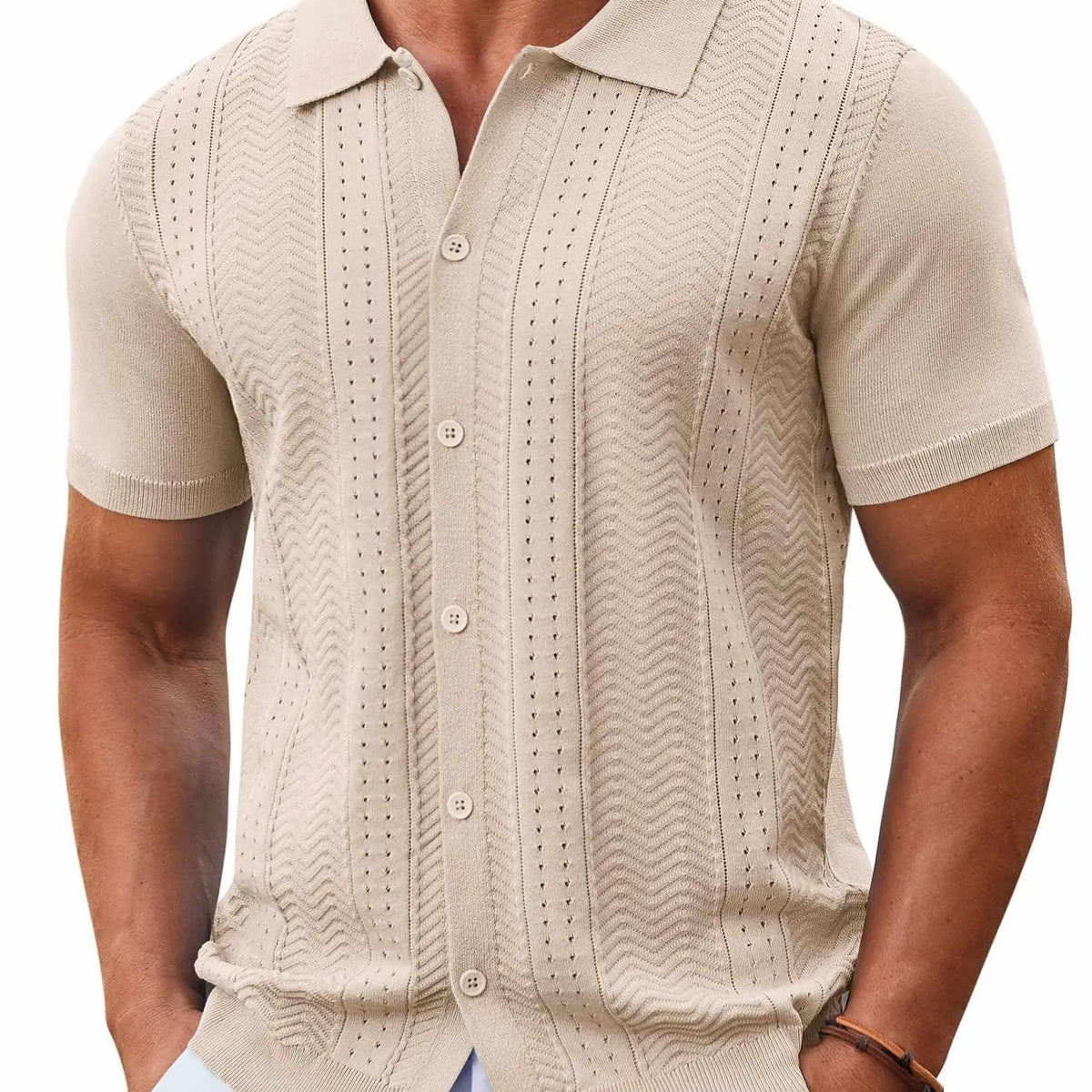 COOFANDY B Mens Knit Button Down Shirt Short Sleeve Summer Casual Shirts Vintage Beach Vacation Shirts