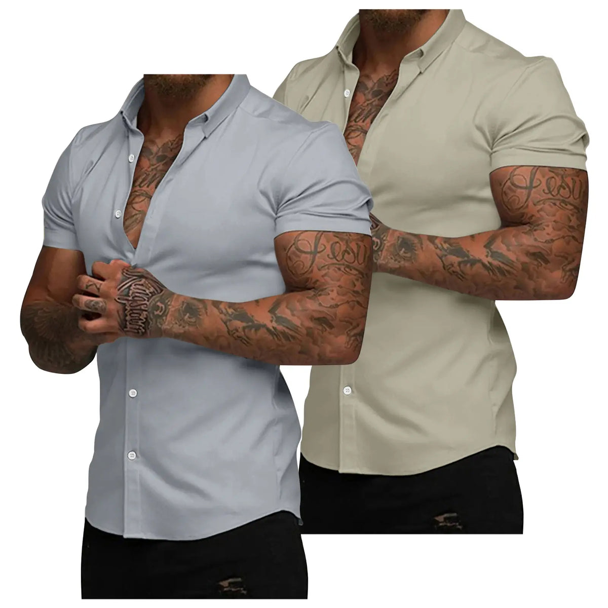 JMIERR Mens Muscle Fit Dress Shirts Casual Button Down Shirt Short Sleeve Wrinkle-Free Shirts