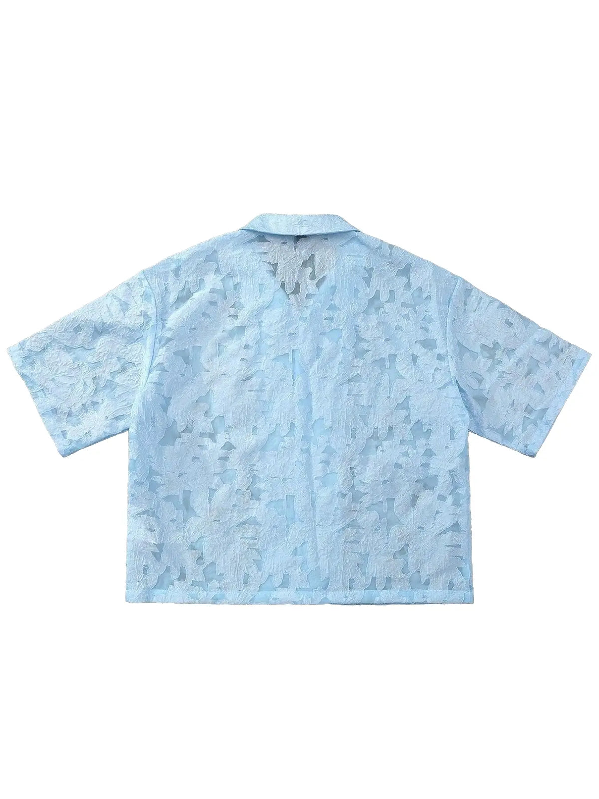 Streetrush Men's Young Street Style, Studio Style Luxury Textured Jacquard Fabric Shirt, Button Down Loose Short Sleeve Cropped Shirt, Casual Trendy Shirt, INS Hot Selling, Top, Comfortable, Casual, Suitable For Casual G, Menswear