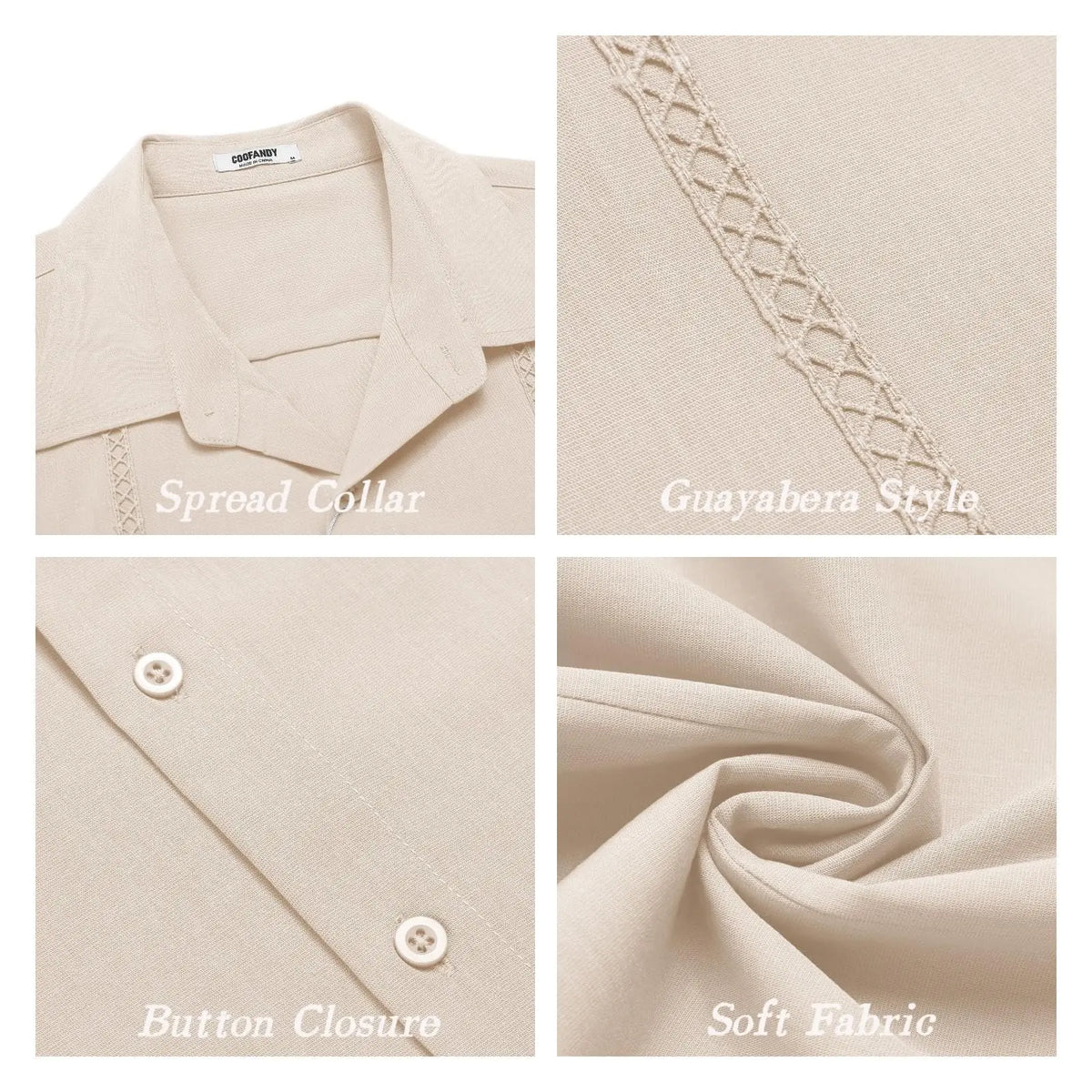 COOFANDY Mens Cuban Guayabera Short Sleeve Shirt Casual Summer Beach Tops Button Down Untucked Shirts