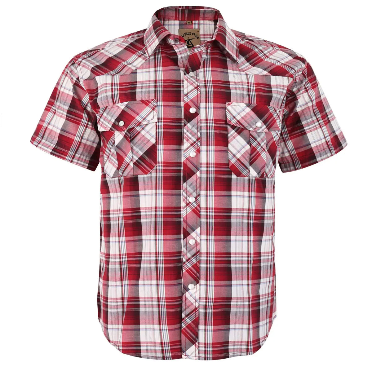 COEVALS CLUB Men's Casual Western Plaid Shortsleeve Cowboy Shirt - Durable Polyester-Cotton Blend Work Top, Breathable Lightweight, Pearl Snap Buttons, Western Style Wardrobe Staples for Summer Vacation, Wild West Outdoors