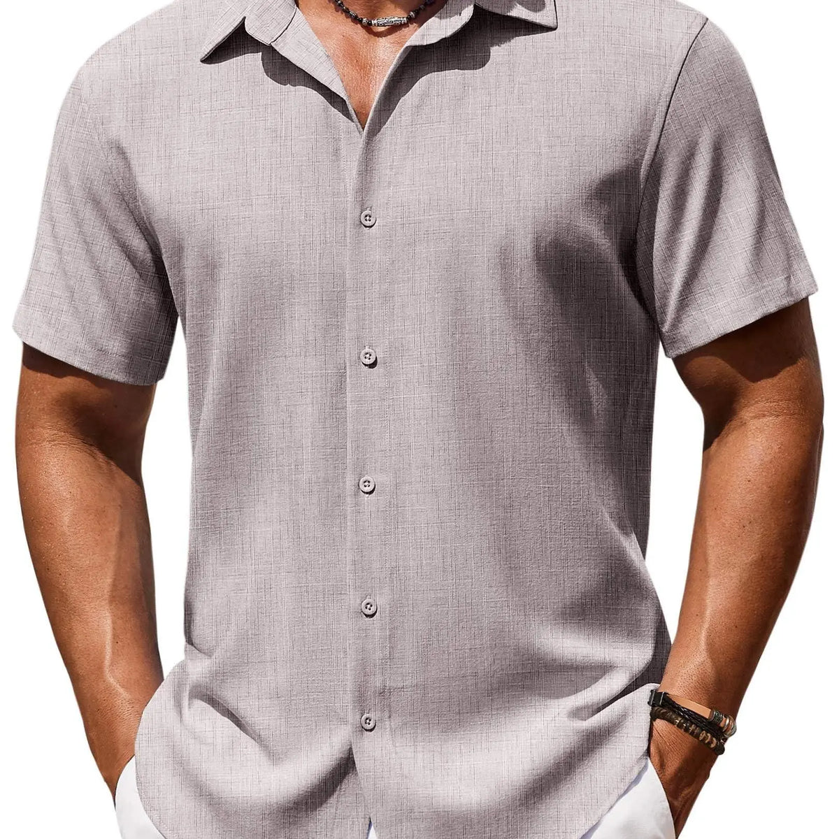 COOFANDY Mens Button Down Shirt Short Sleeve Casual Shirts Beach Summer Linen Shirts Wedding Vacation Shirt