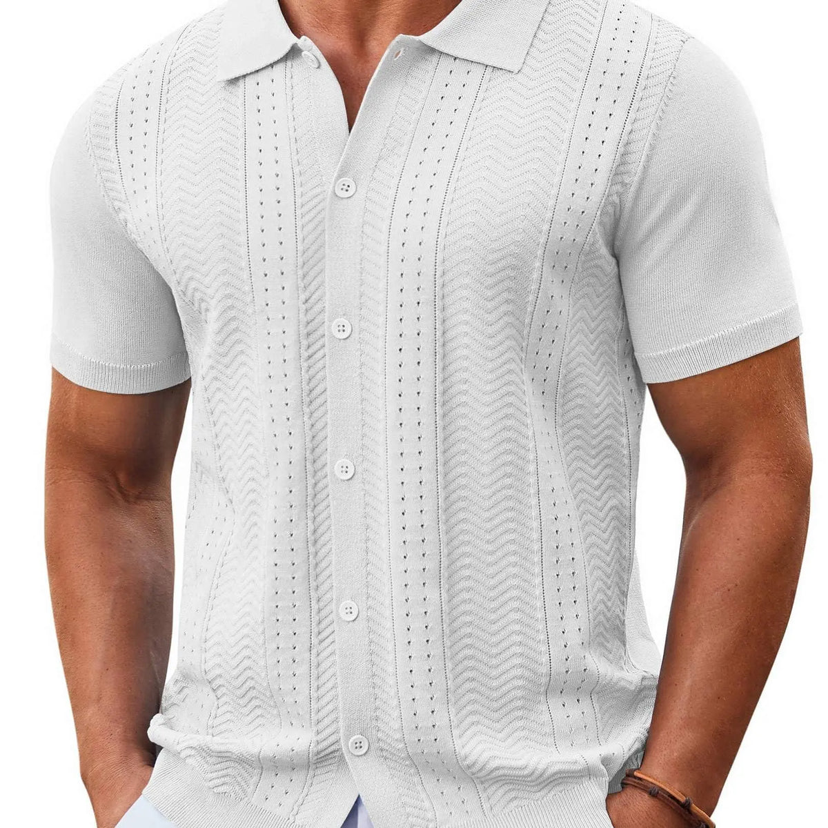COOFANDY B Mens Knit Button Down Shirt Short Sleeve Summer Casual Shirts Vintage Beach Vacation Shirts