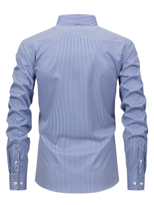 Men's Striped Classic Stripe Pattern Long Sleeve Button Up Business Casual Shirt, Wrinkle-Resistant, Button Front, Loose Fit, Ideal for Office, Daily Wear, Men's Top