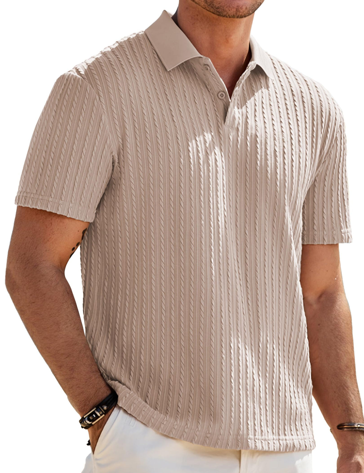 JMIERR Men's Textured Polo Shirt Short Sleeve