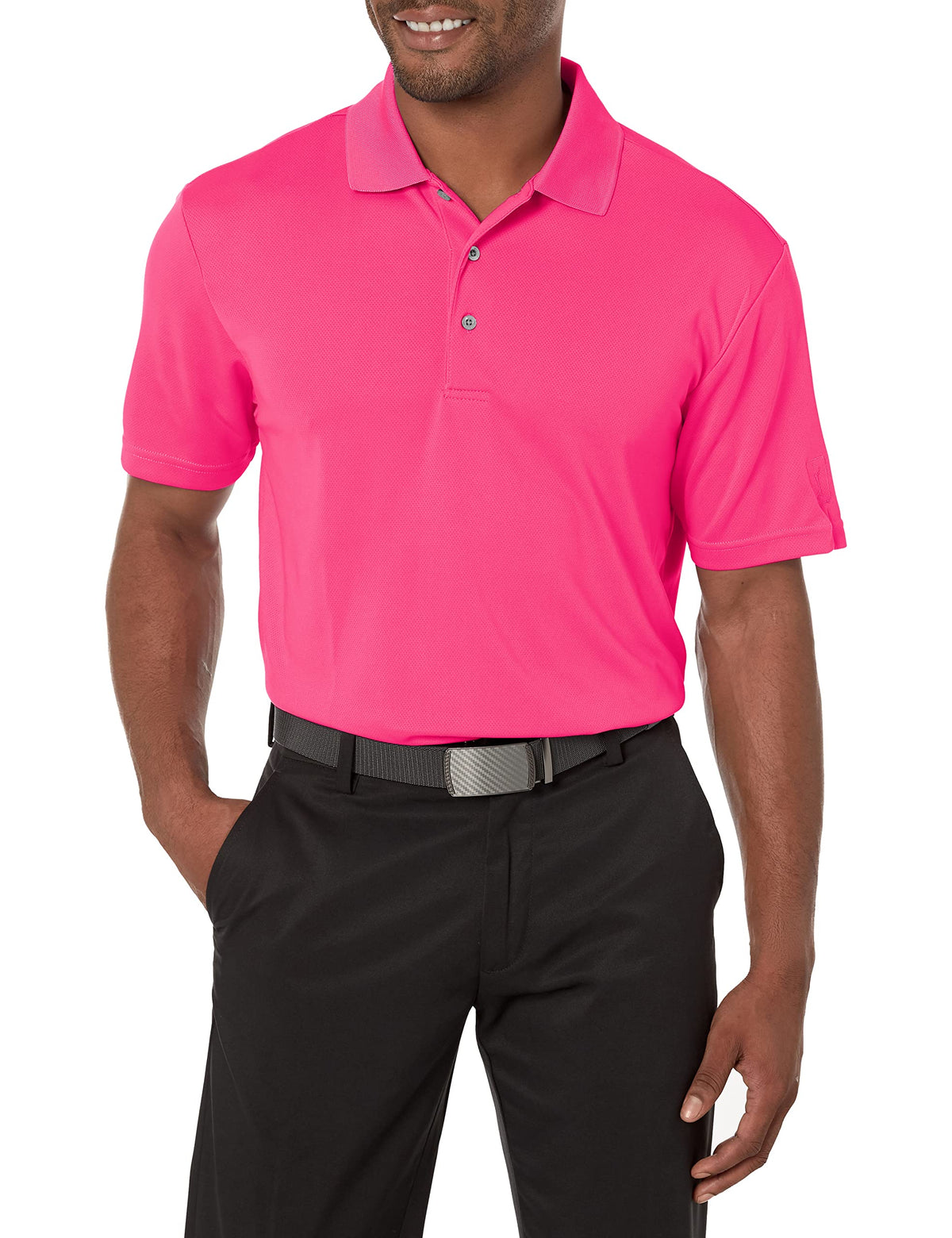 PGA Tour Men's Airflux Solid Mesh Short Sleeve Classic Golf Polo Shirt