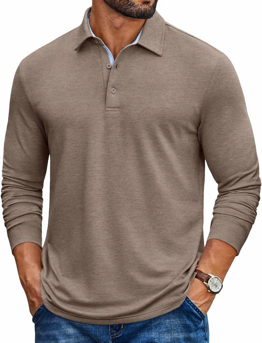 COOFANDY Mens Long Sleeve Polo Shirt Casual Polo Tshirt Collared Golf Shirt