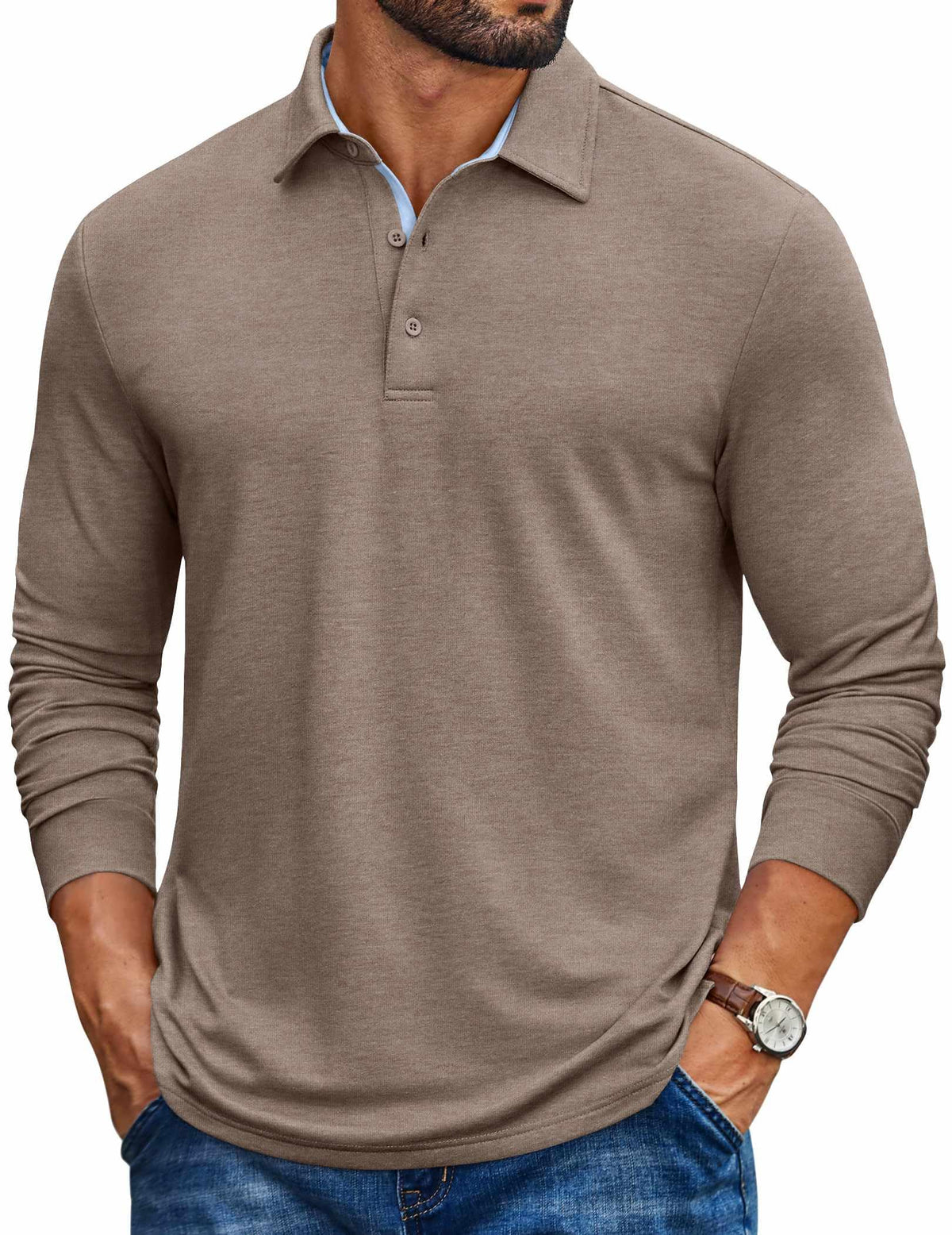 COOFANDY Mens Long Sleeve Polo Shirt Casual Polo Tshirt Collared Golf Shirt