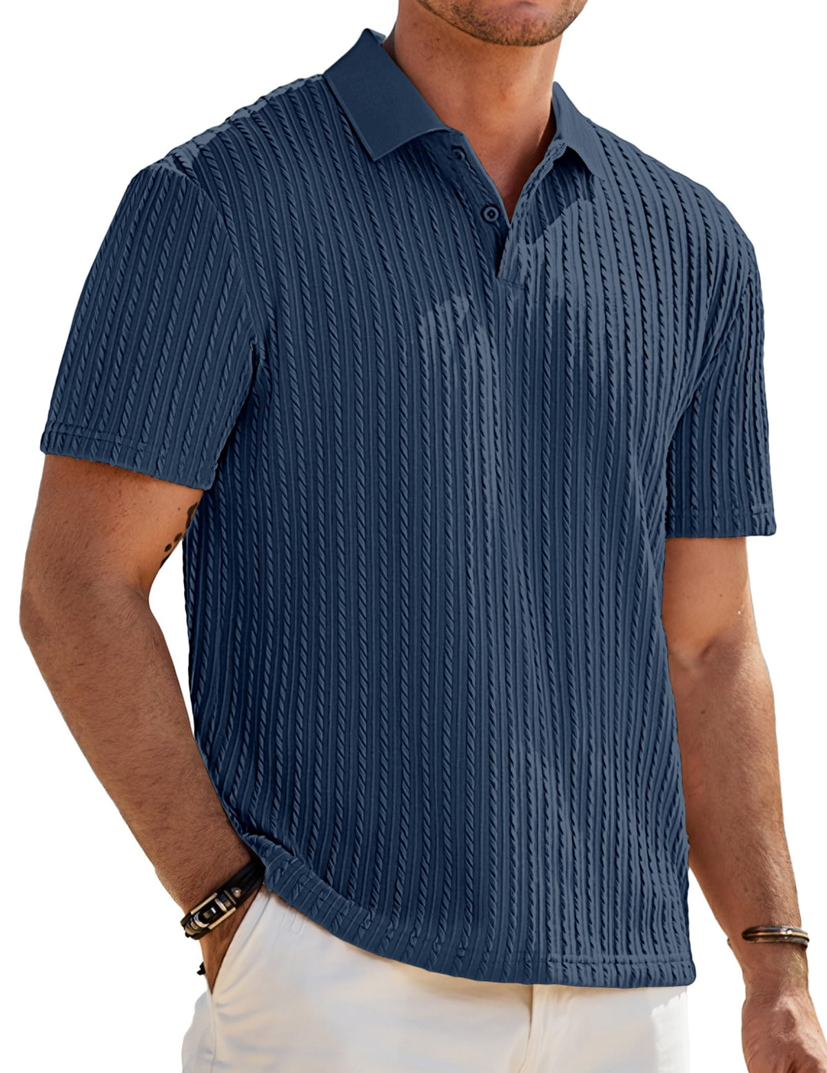 JMIERR Men's Textured Polo Shirt Short Sleeve