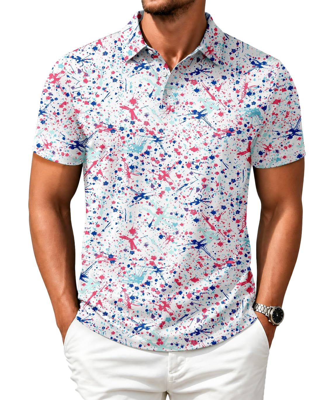 ZITY Mens Golf Shirts Short Sleeve Print Moisture Wicking Polo Shirt