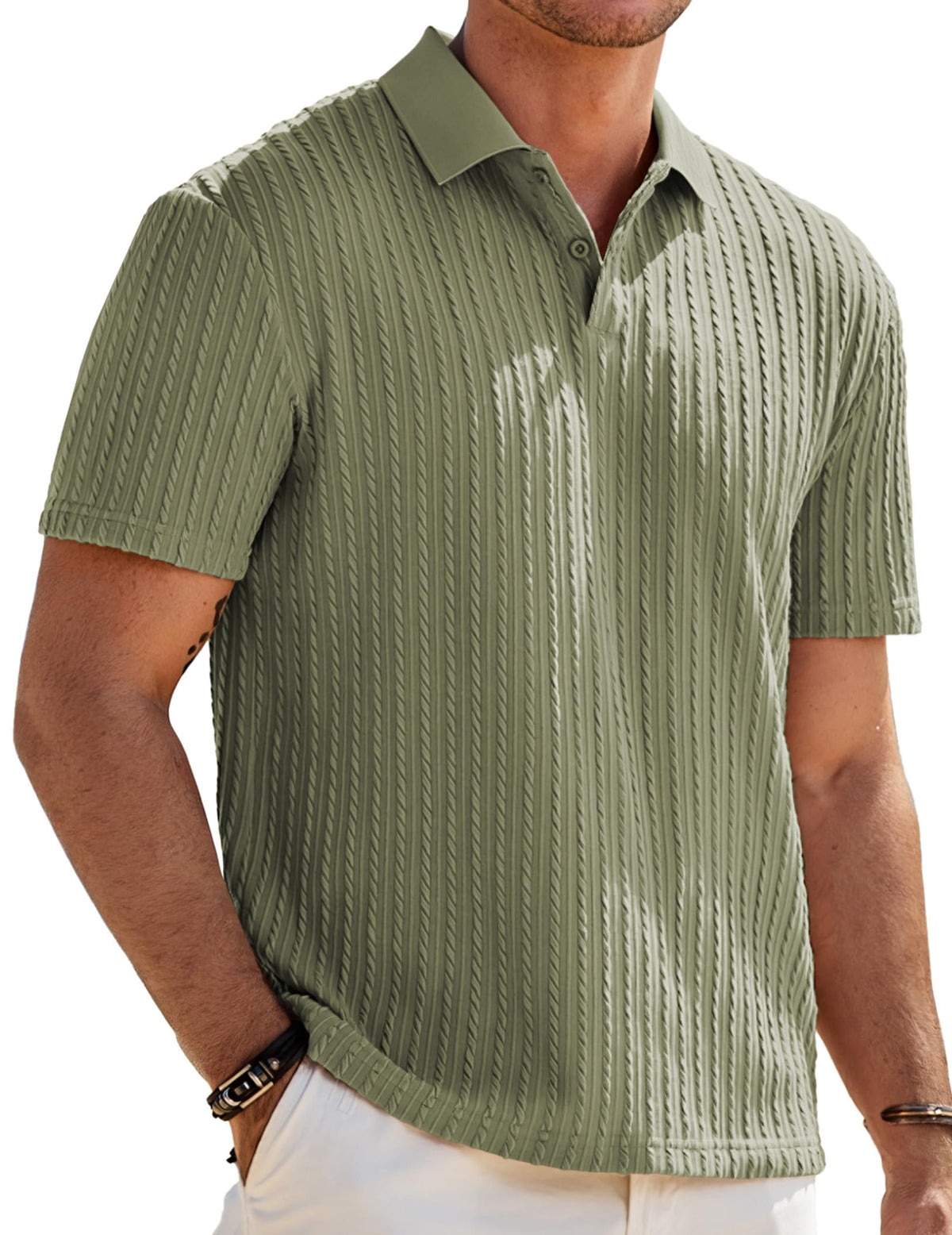 JMIERR Men's Textured Polo Shirt Short Sleeve