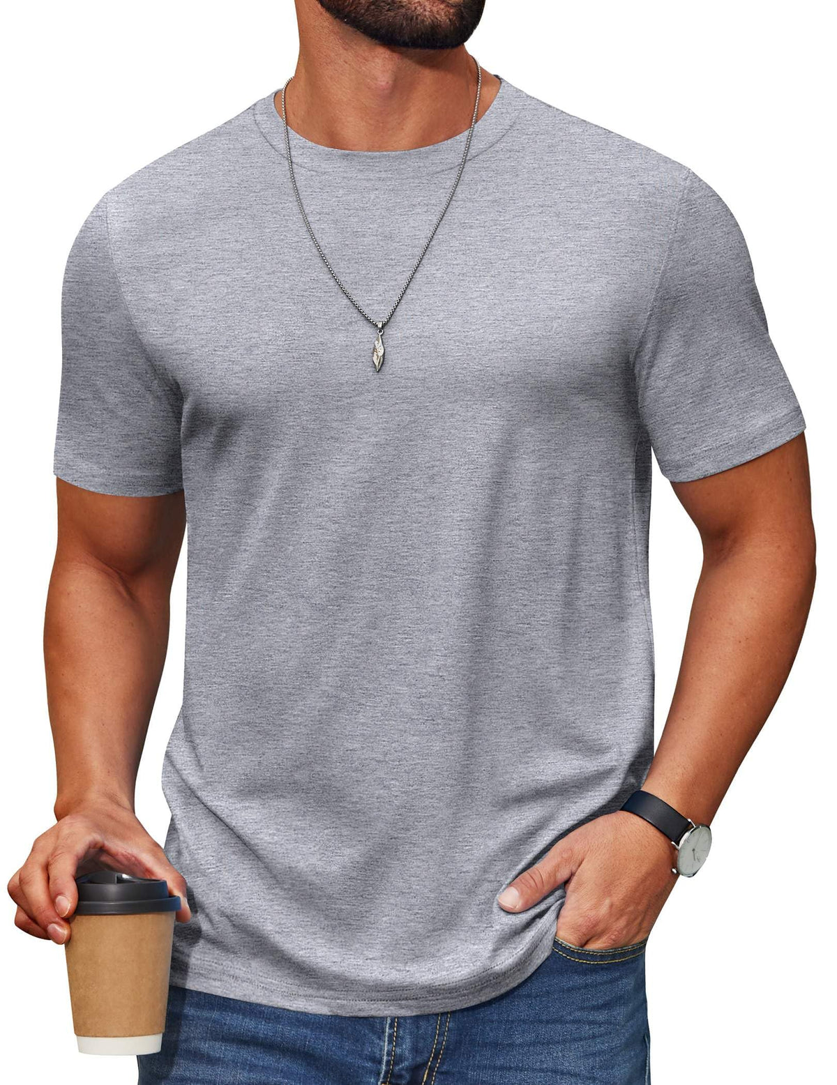COOFANDY Men's T Shirt Short Sleeve Cotton Blend T-Shirts Crew Neck Casual Summer Basic Tee Shirts