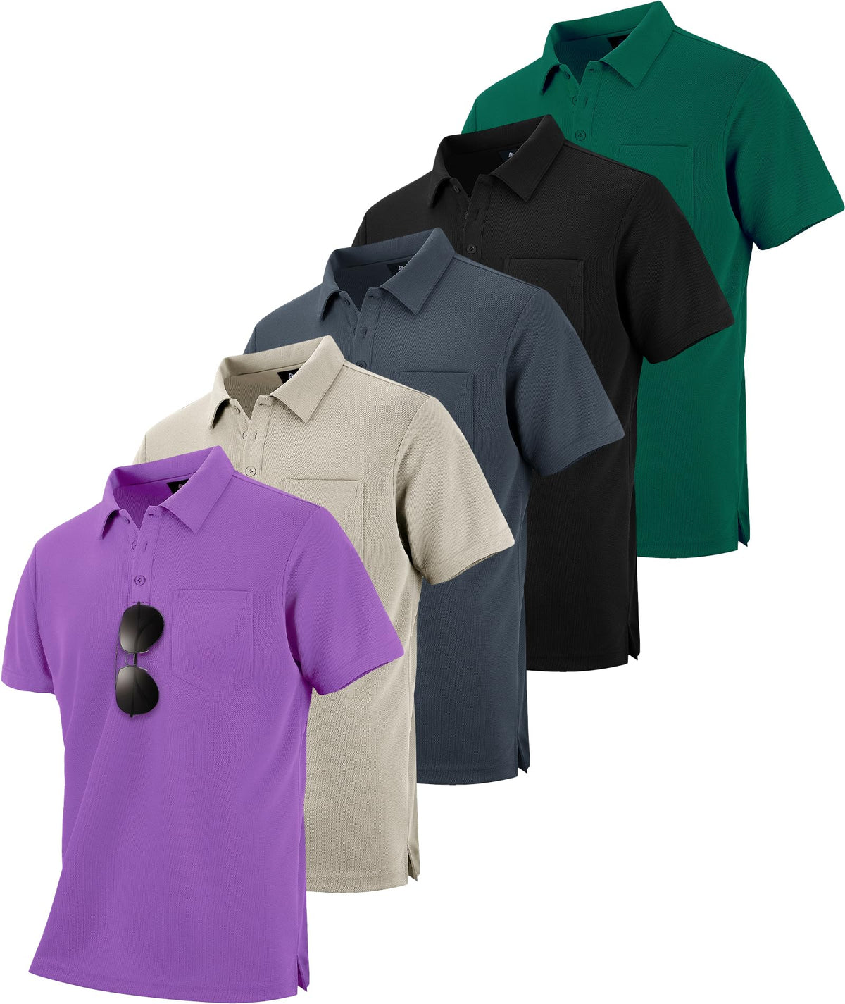 ZITY 5 Pack Polo Shirts for Men with Pocket Dry Quickly Short Sleeve Athletic Outdoor Work Collared Shirts