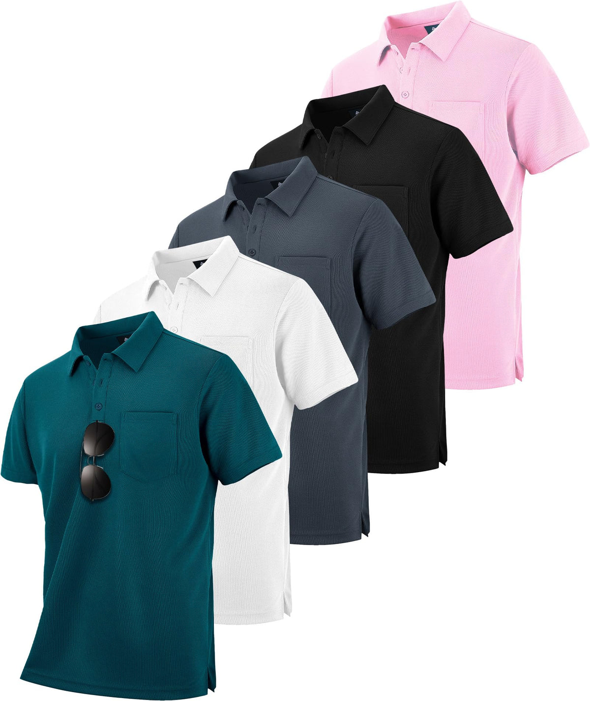 SCODI 5 Pack Mens Pocket Polo Shirts Short Sleeve Golf Casual Work T-Shirt