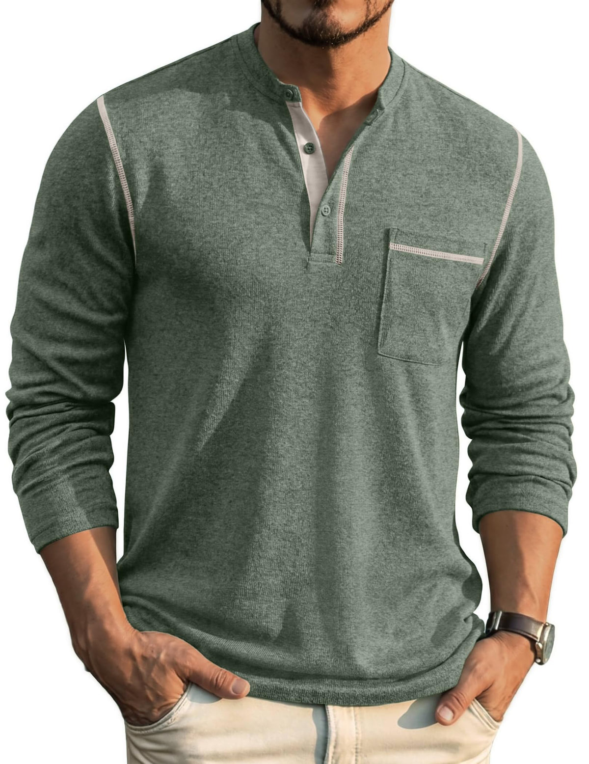COOFANDY Men's Henley Long Sleeve Shirts Casual Button T-Shirt Pullover Basic Tees with Pocket