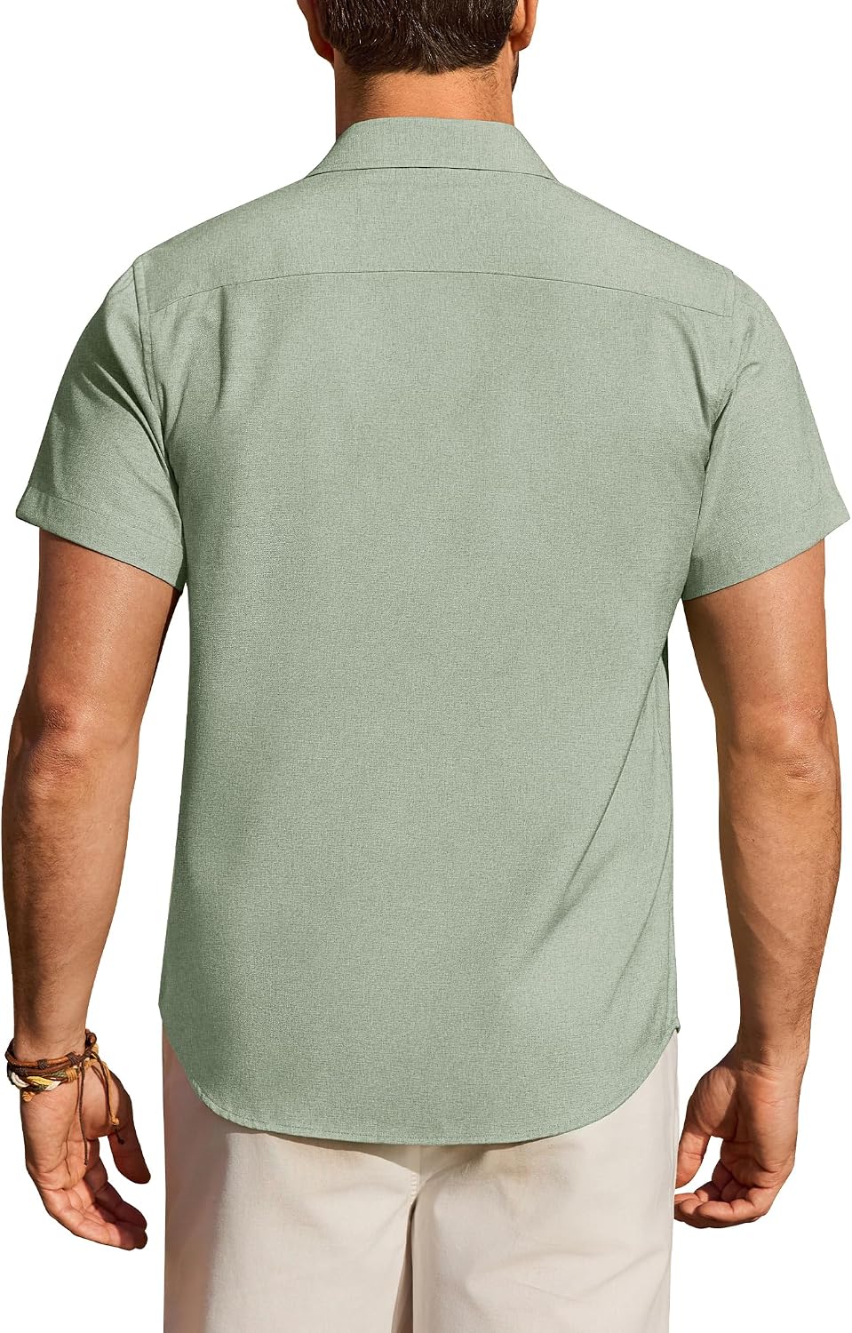 Mens Linen Shirt Short Sleeve Wrinkle Free Casual Untucked Button Down Shirts Beach Breathable Tops Summer