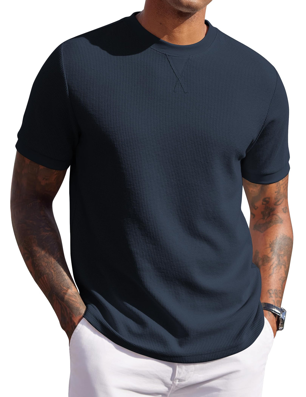 COOFANDY Men's Waffle T-Shirts Short Sleeve Casual Crew Neck Shirt Summer Plain Pullover Tees