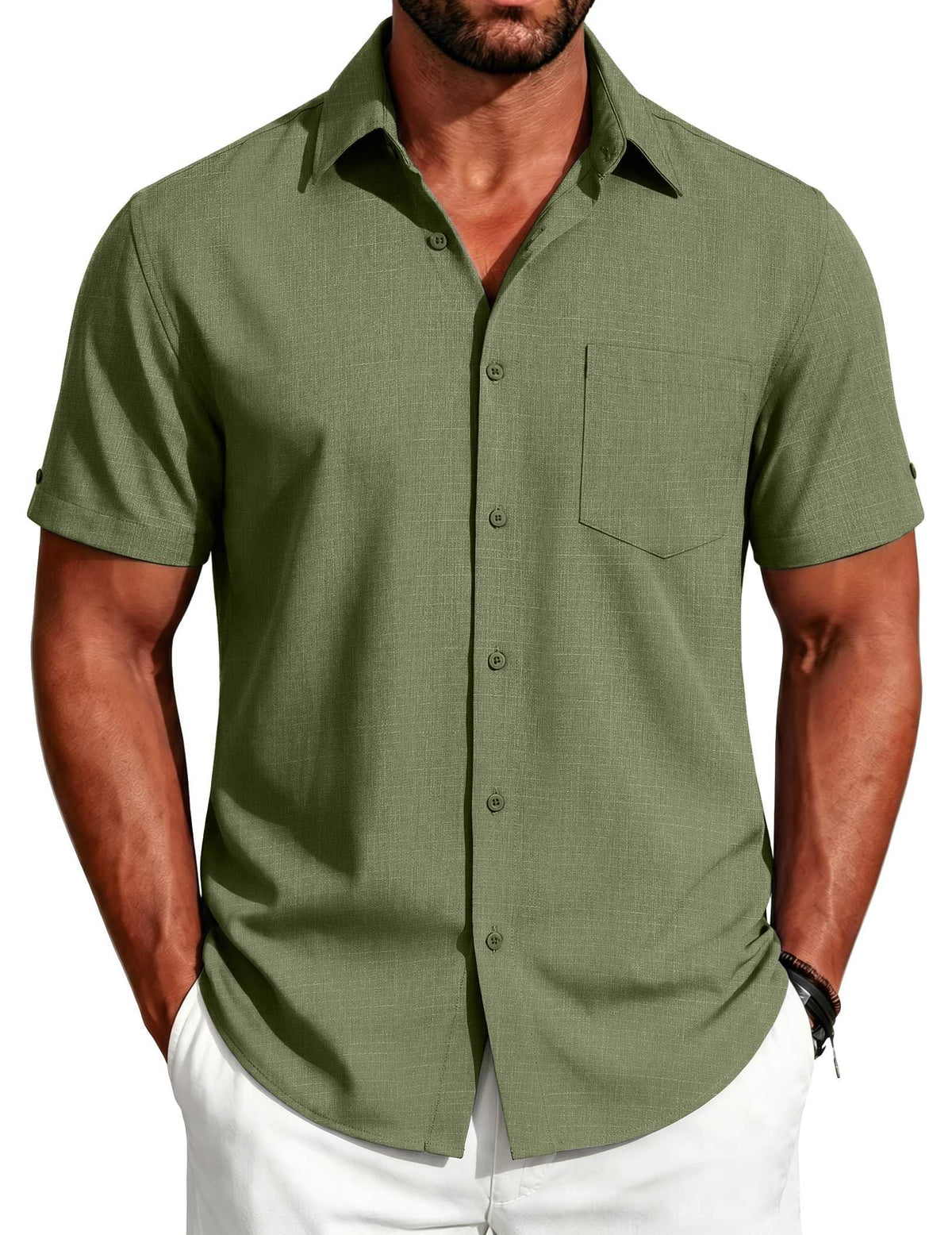 COOFANDY Men's Button Down Shirts Short Sleeve Casual Shirts Summer Beach Linen Shirts with Pocket