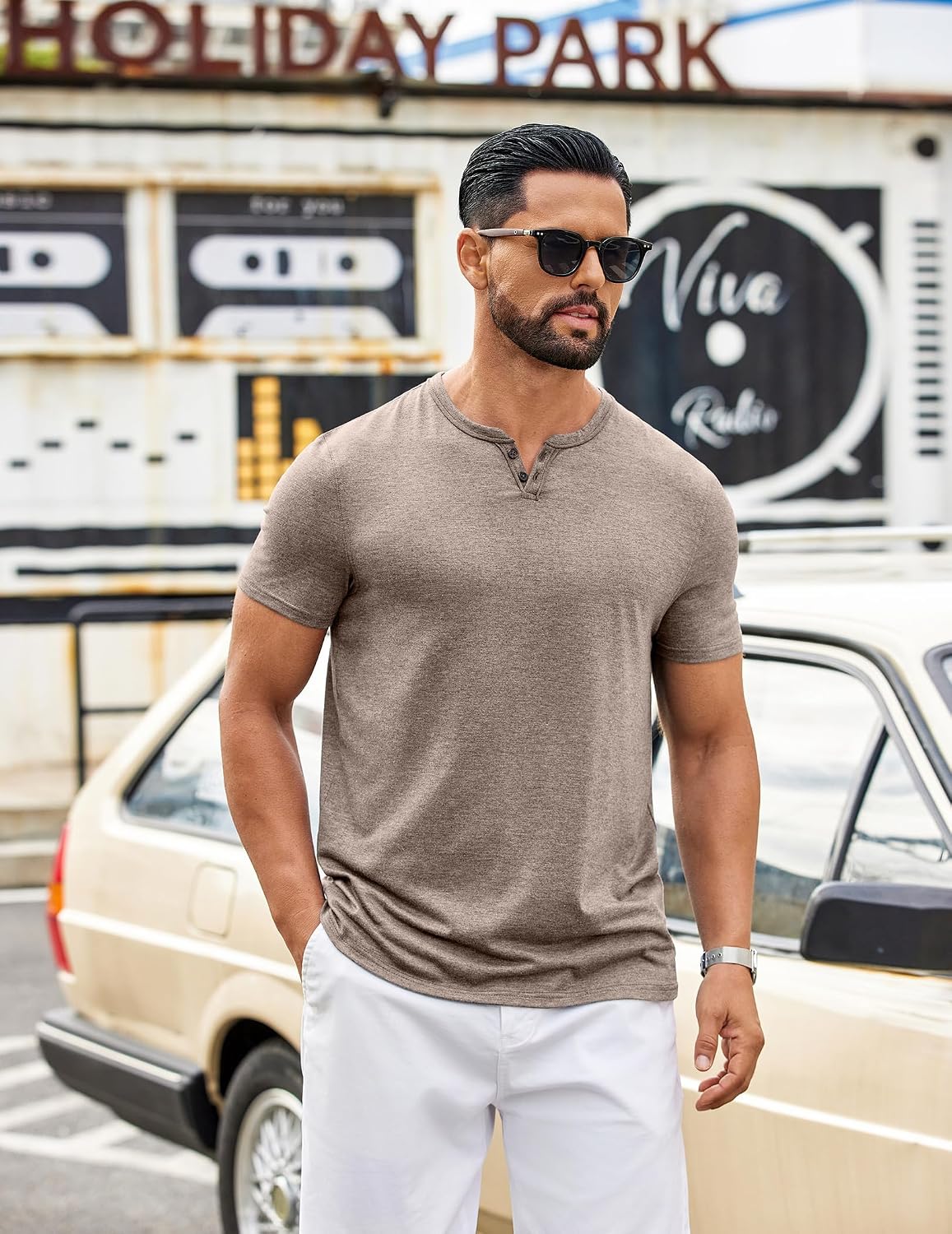 COOFANDY Men's T Shirts Short Sleeve Casual V Neck T-Shirt Soft Notch Neck Tee Classic Plain Shirts