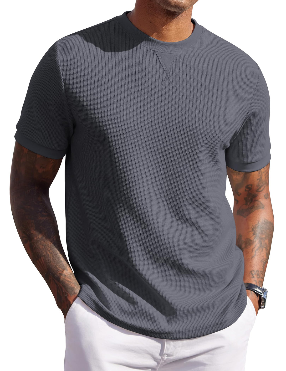 COOFANDY Men's Waffle T-Shirts Short Sleeve Casual Crew Neck Shirt Summer Plain Pullover Tees