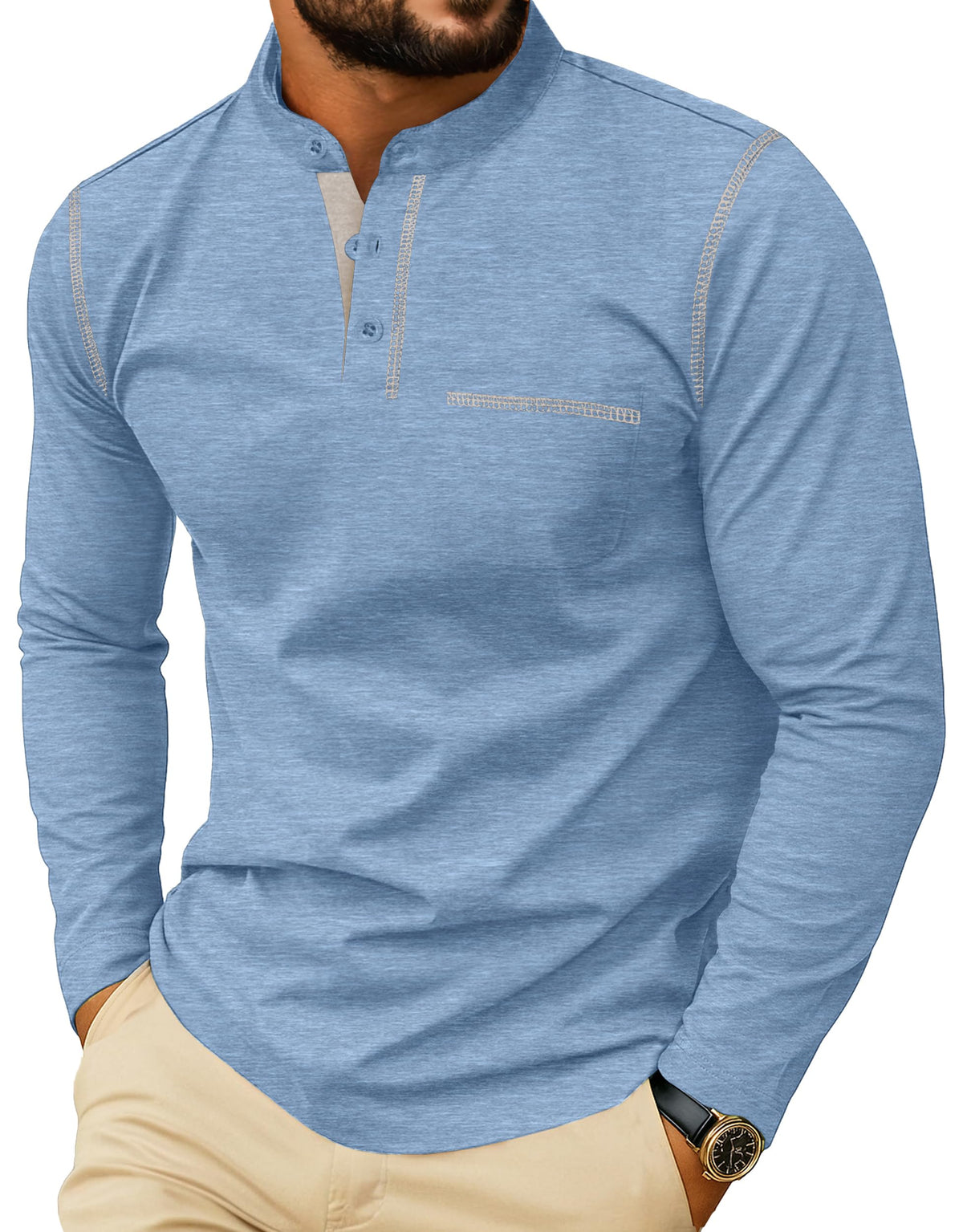 Sailwind Men's Henley Shirts Long Sleeve Button T-Shirt Casual Stylish Cotton Pullover Shirt with Pocket