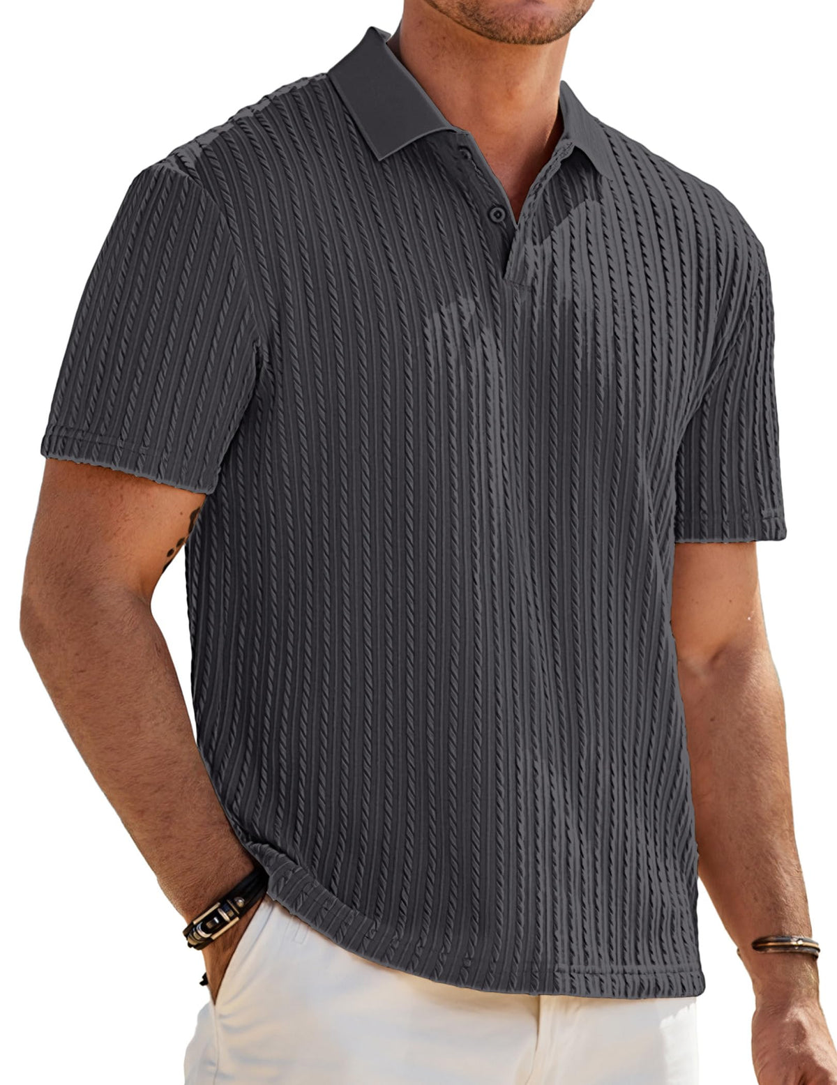 JMIERR Men's Textured Polo Shirt Short Sleeve