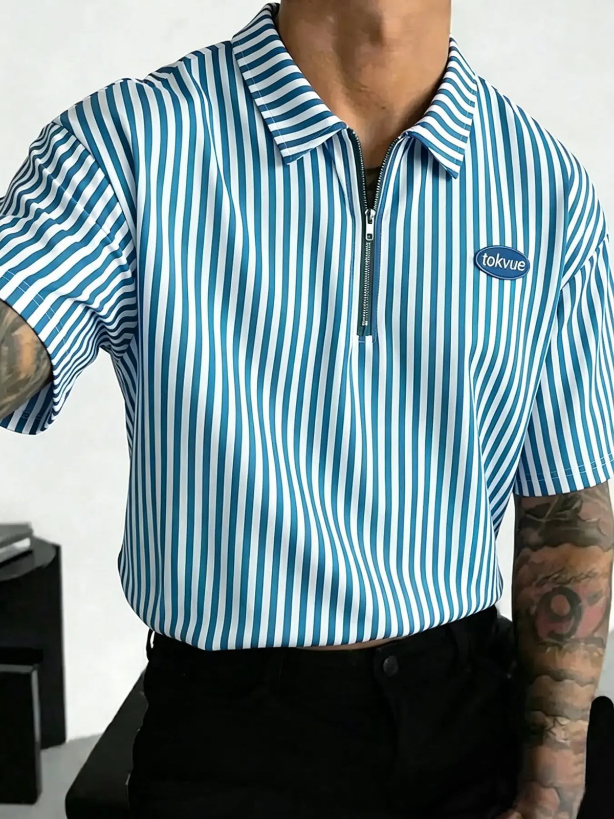 Men's Striped Half-Zip Polo Shirt, High-Quality Fabric, Loose Fit, Casual Style, Streetwear & Daily Wear, Summer Polo Shirt