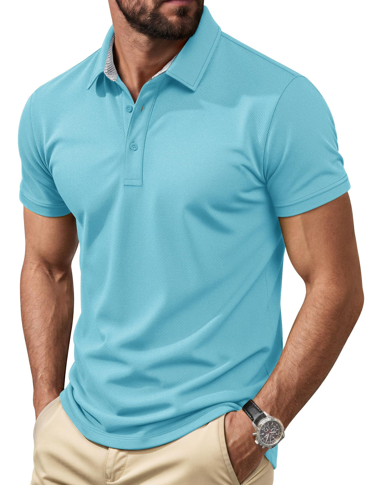 Cotrasen Men's Polo Shirts Short Sleeve Classic Fit Cotton Pique Casual Tee