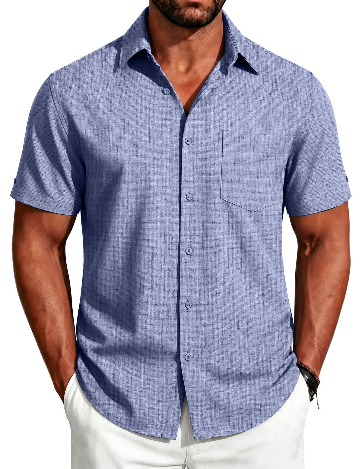 COOFANDY Men's Button Down Shirts Short Sleeve Casual Shirts Summer Beach Linen Shirts with Pocket