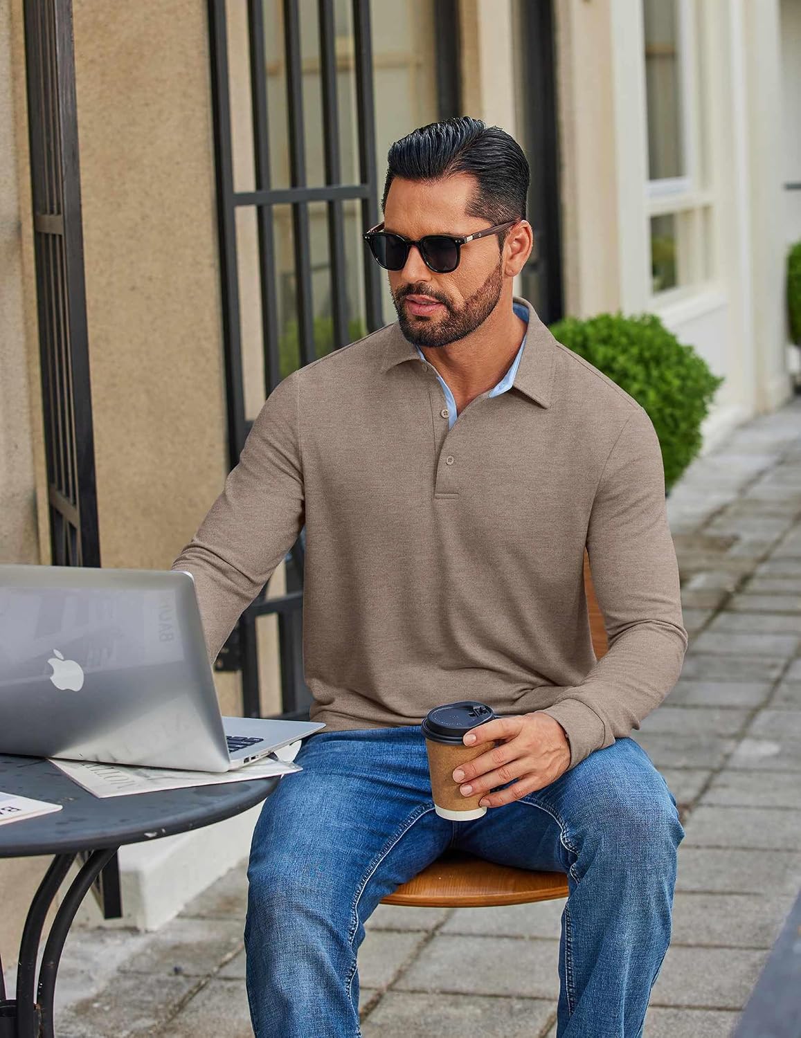 COOFANDY Mens Long Sleeve Polo Shirt Casual Polo Tshirt Collared Golf Shirt