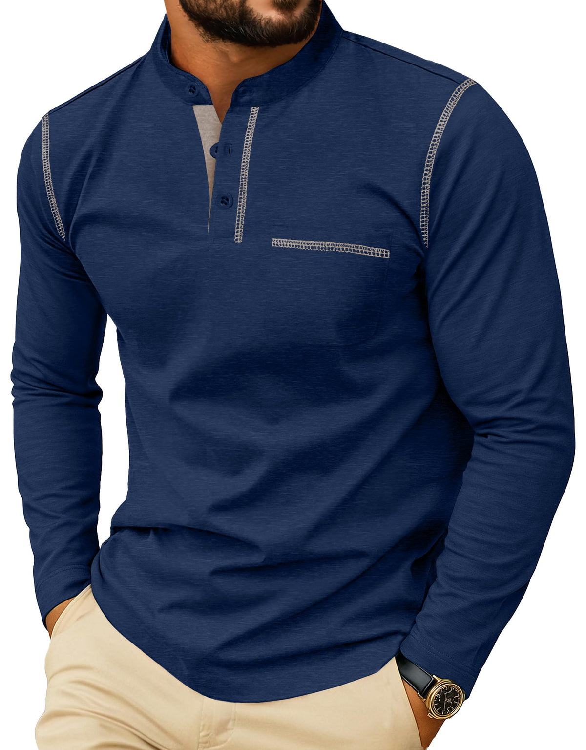 Sailwind Men's Henley Shirts Long Sleeve Button T-Shirt Casual Stylish Cotton Pullover Shirt with Pocket