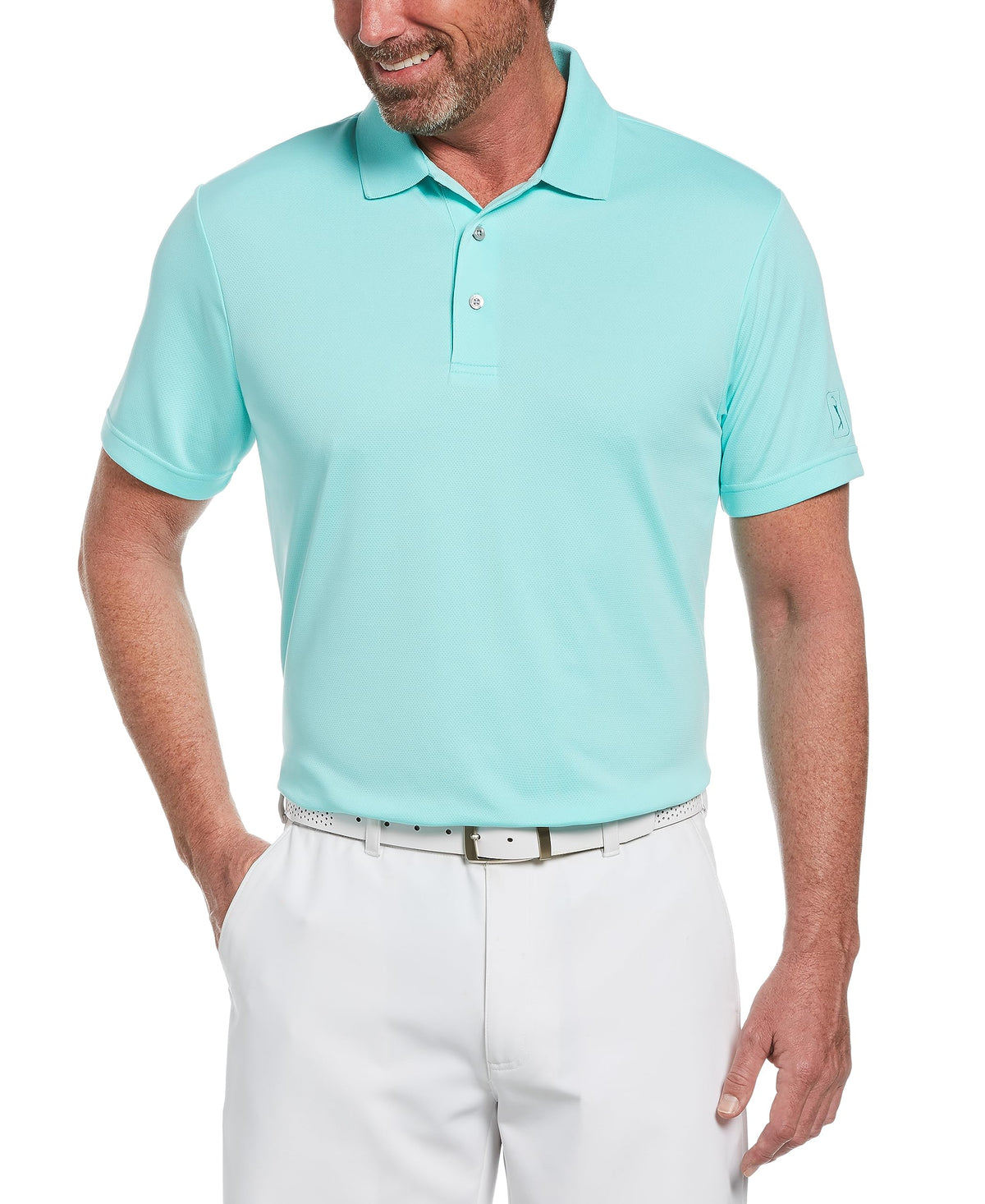 PGA Tour Men's Airflux Solid Mesh Short Sleeve Classic Golf Polo Shirt
