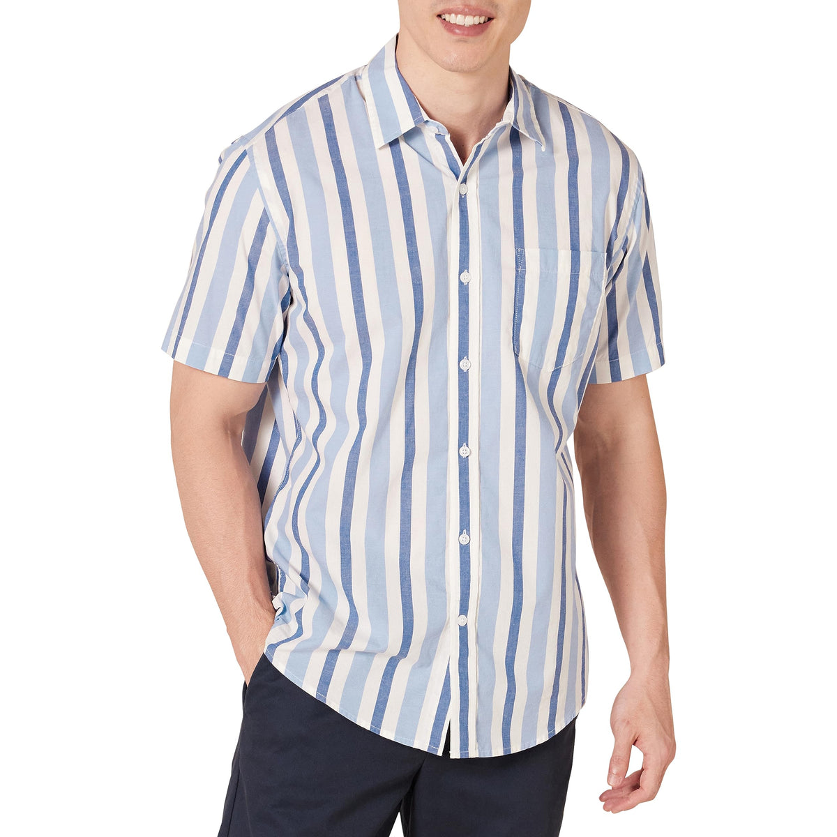 Amazon Essentials Men's Regular-Fit Short-Sleeve Poplin Shirt, Collared, Washed