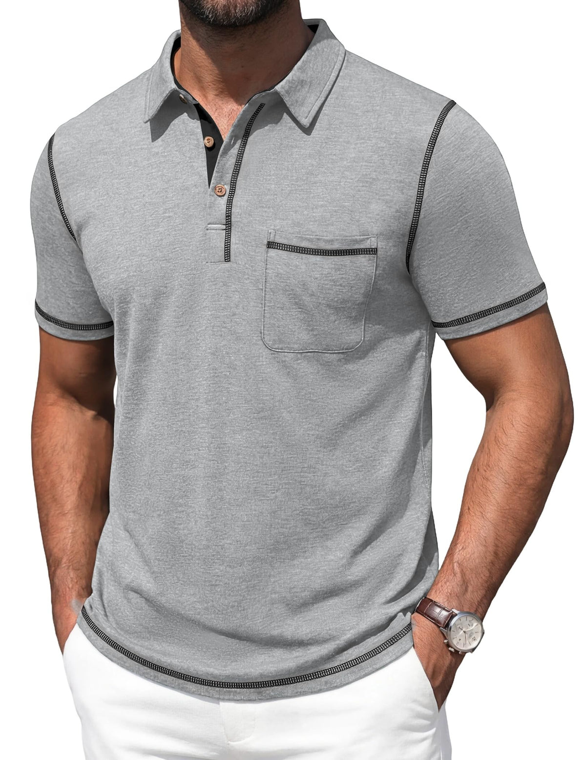 Mens Polo Shirts Short Sleeve Casual Summer Lightweight Cotton Golf Polo Shirts with Pocket