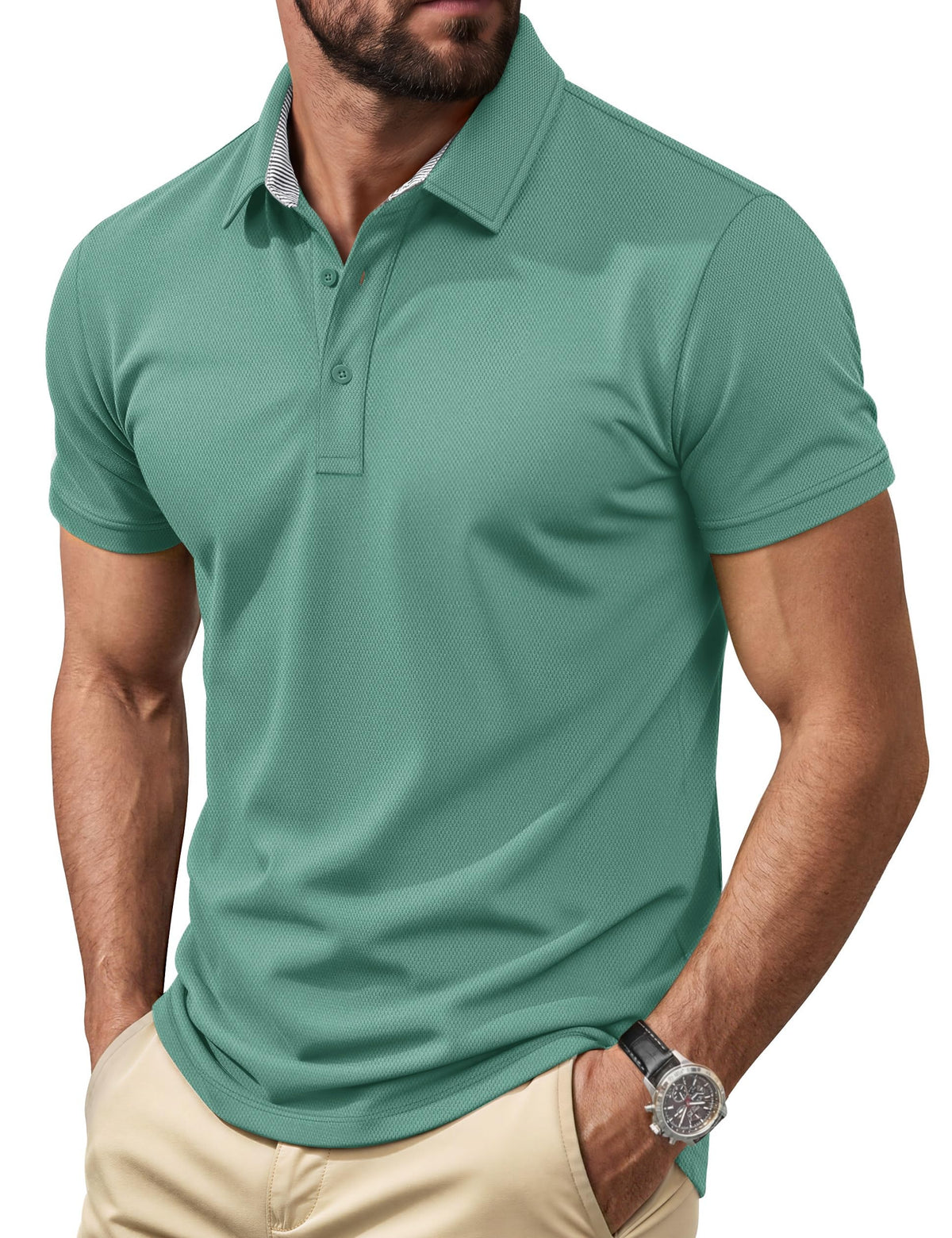 Cotrasen Men's Polo Shirts Short Sleeve Classic Fit Cotton Pique Casual Tee