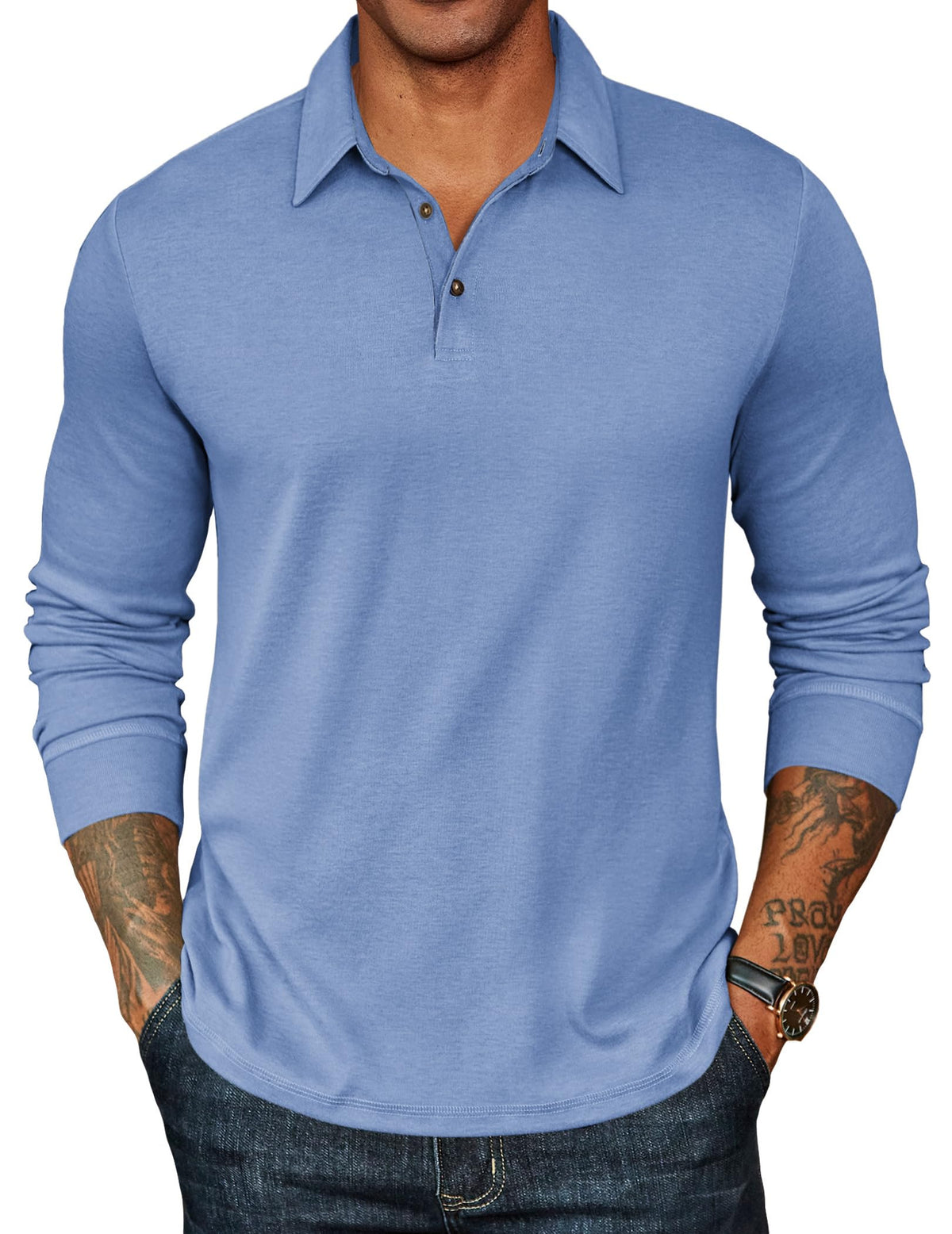COOFANDY Mens Long Sleeve Polo Shirts Classic Casual Button Polo Tee
