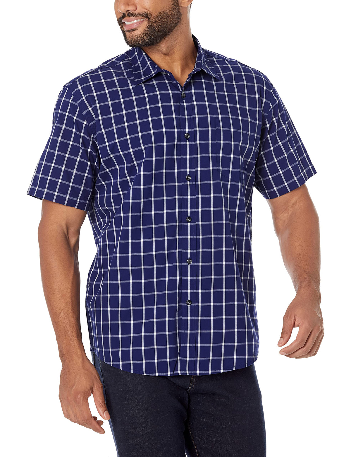 Amazon Essentials Men's Regular-Fit Short-Sleeve Poplin Shirt, Collared, Washed