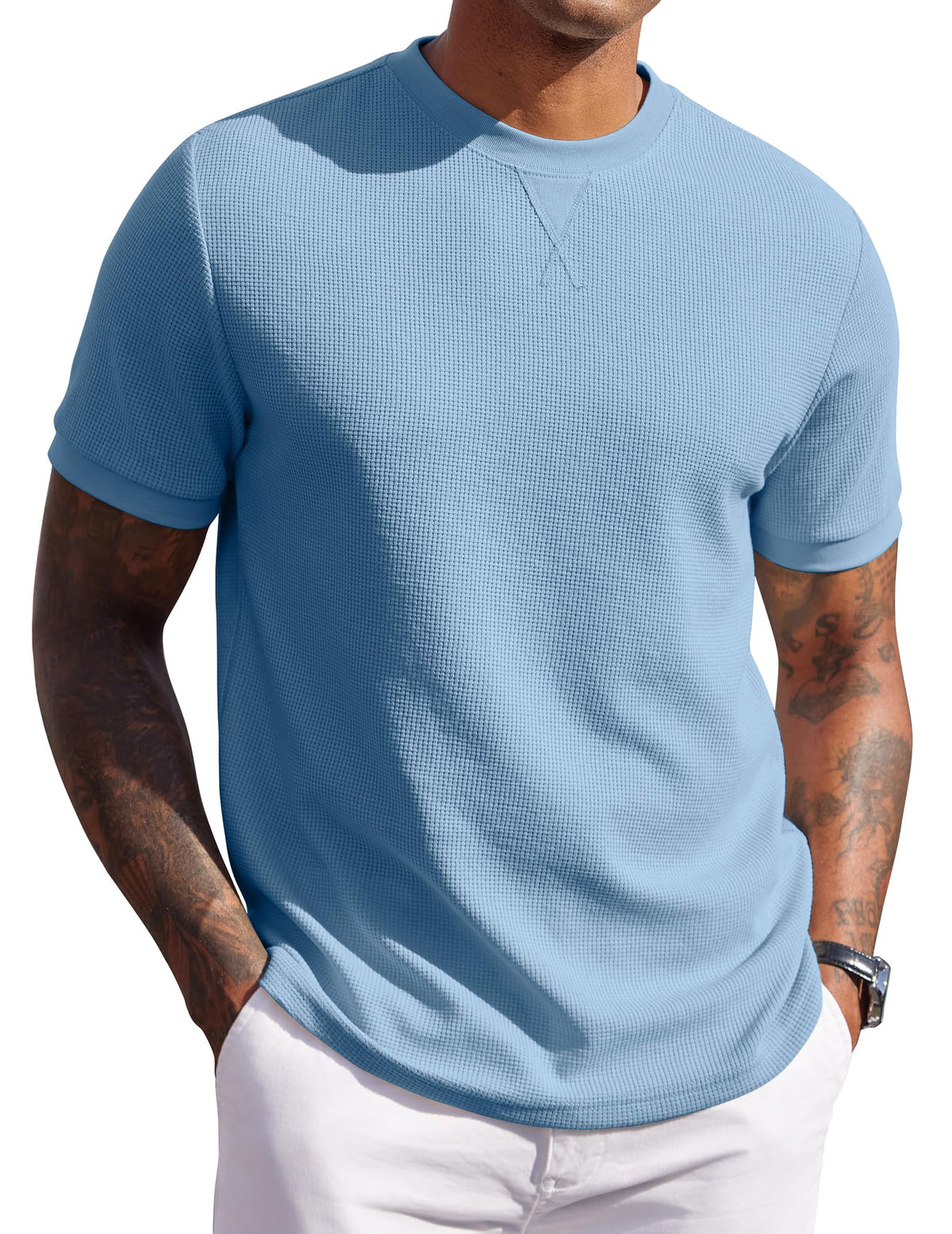 COOFANDY Men's Waffle T-Shirts Short Sleeve Casual Crew Neck Shirt Summer Plain Pullover Tees