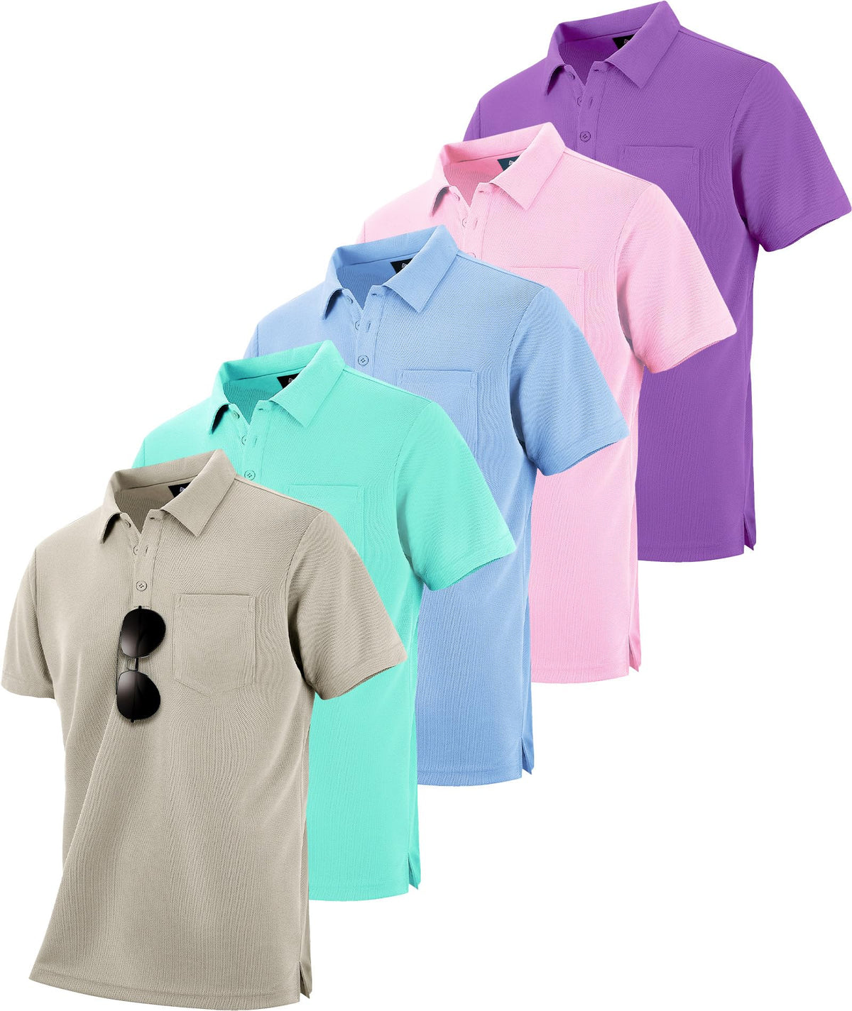 SCODI 5 Pack Mens Pocket Polo Shirts Short Sleeve Golf Casual Work T-Shirt