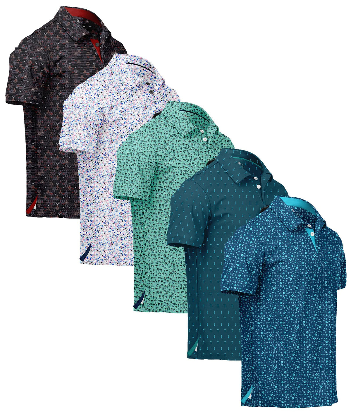 ZITY 5 Pack Mens Golf Shirt Short Sleeve UPF 50+ Print Patterns Casual Polo