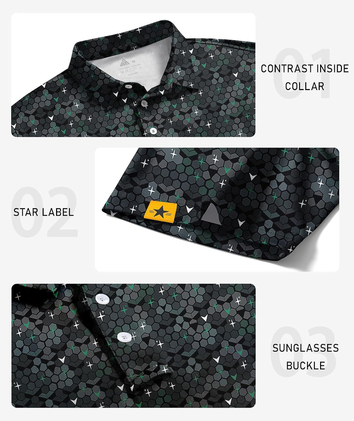 ZITY 5 Pack Mens Golf Shirt Short Sleeve UPF 50+ Print Patterns Casual Polo