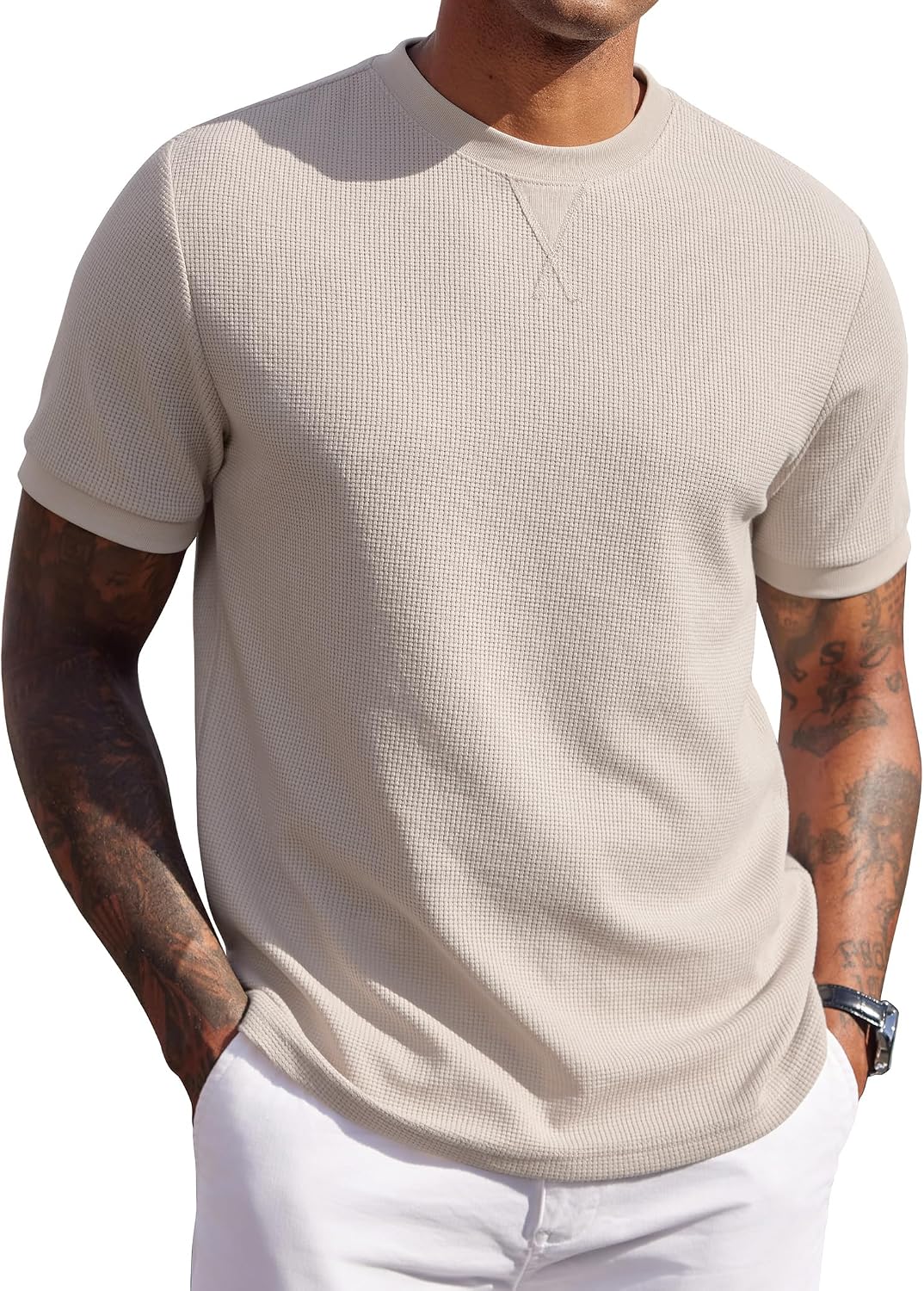 COOFANDY Men's Waffle T-Shirts Short Sleeve Casual Crew Neck Shirt Summer Plain Pullover Tees