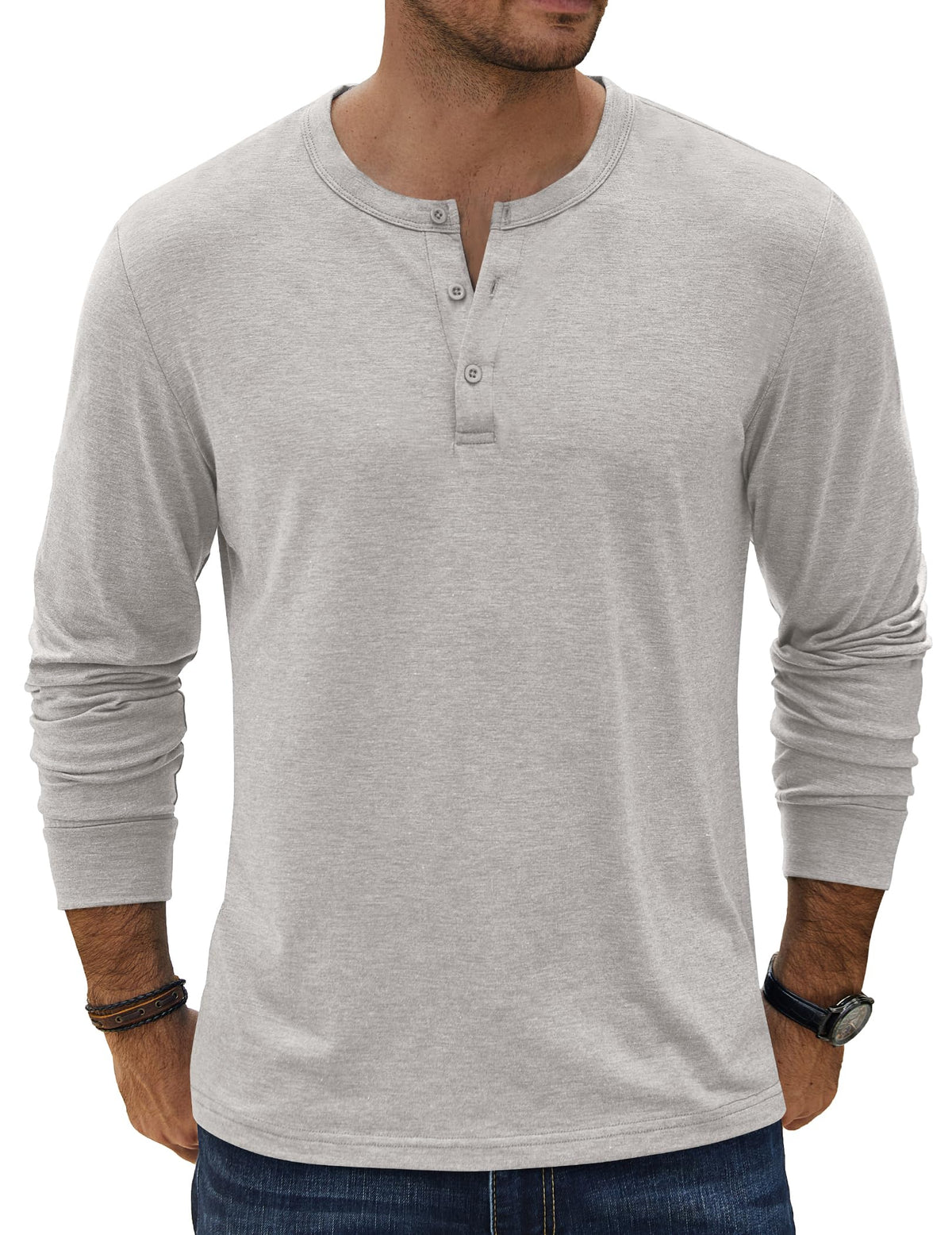 COOFANDY Men's Henley T-Shirt Long Sleeve Casual Lightweight Pullover Shirts Soft Stretch Basic Tees Fall Tops