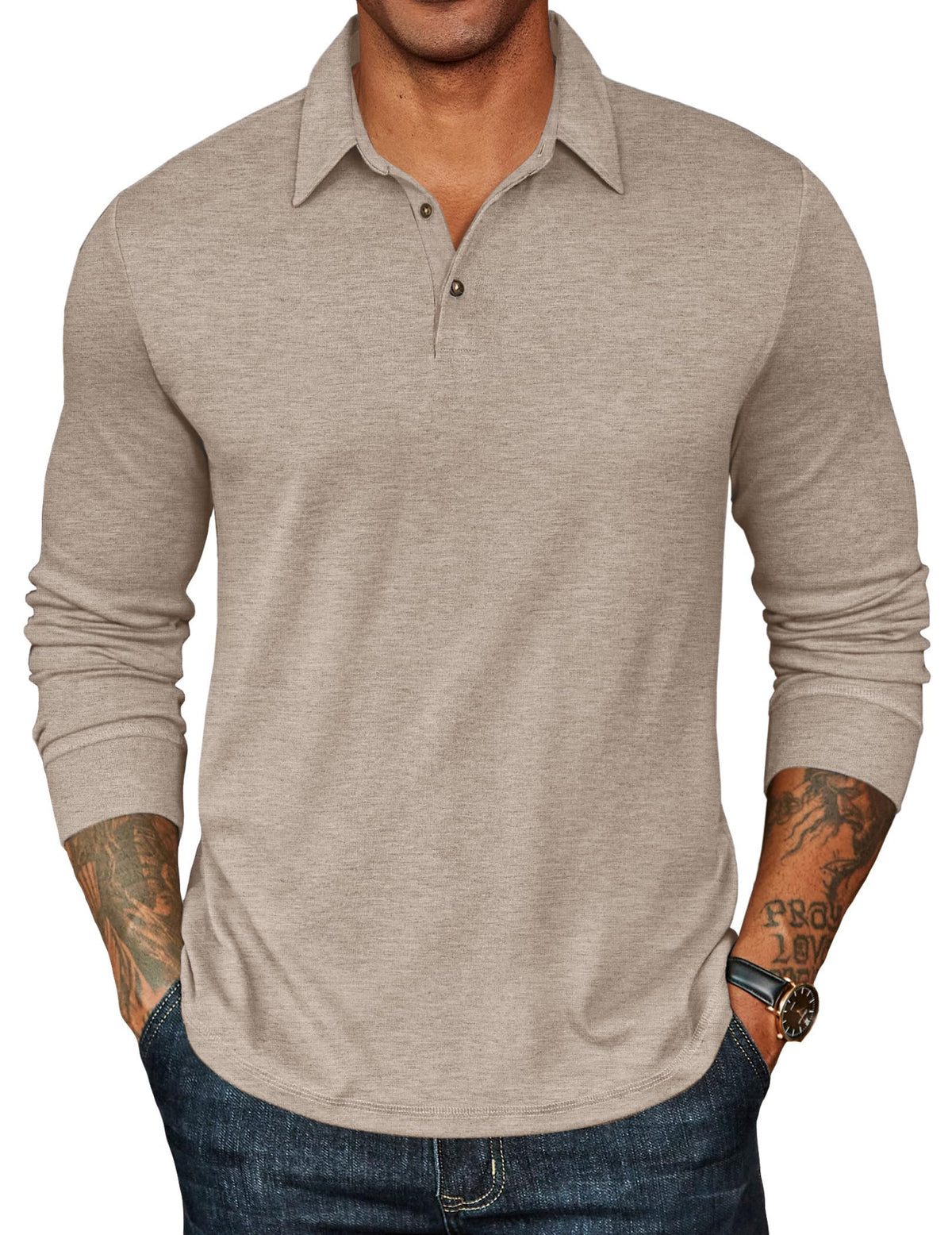 COOFANDY Mens Long Sleeve Polo Shirts Classic Casual Button Polo Tee