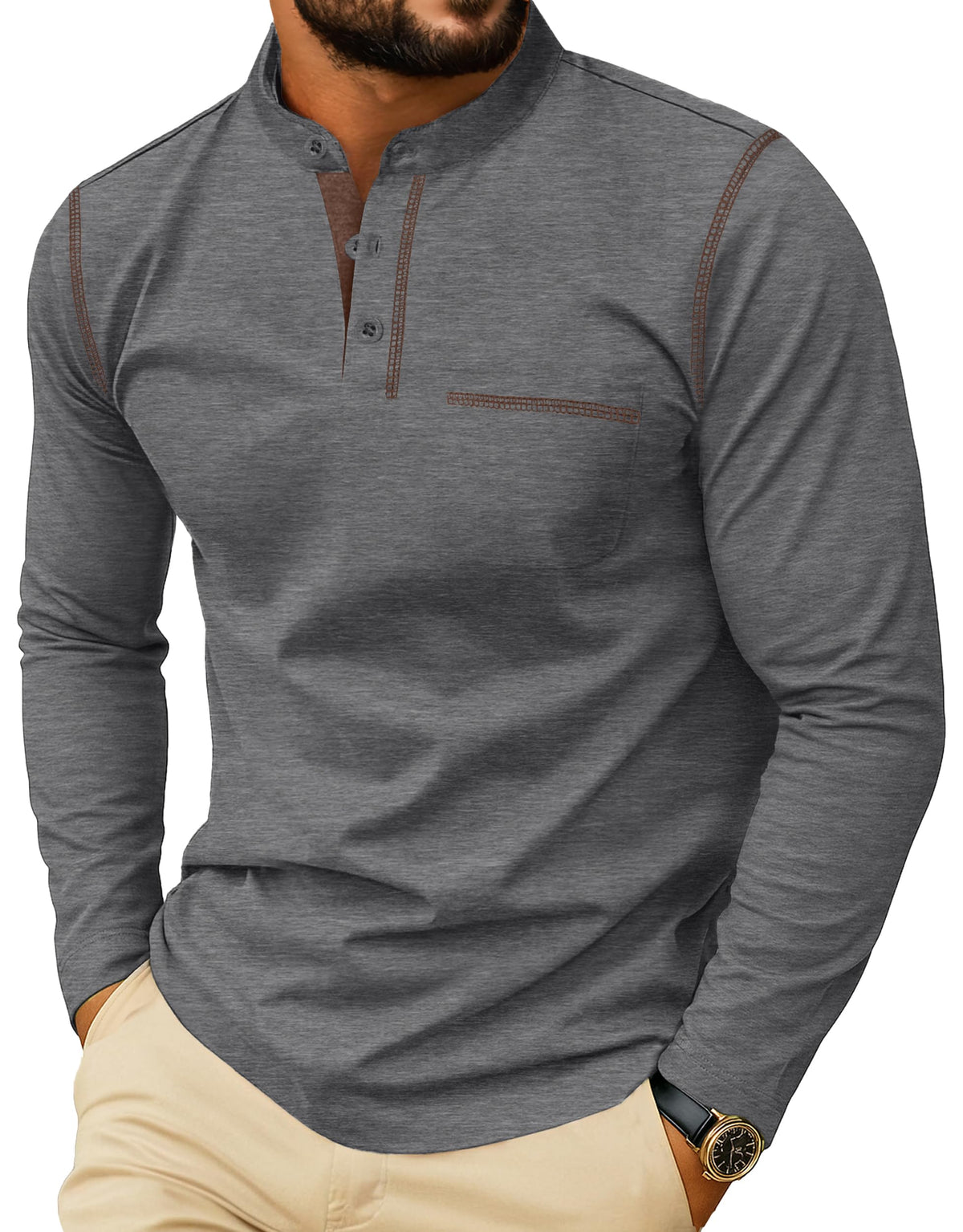 Sailwind Men's Henley Shirts Long Sleeve Button T-Shirt Casual Stylish Cotton Pullover Shirt with Pocket