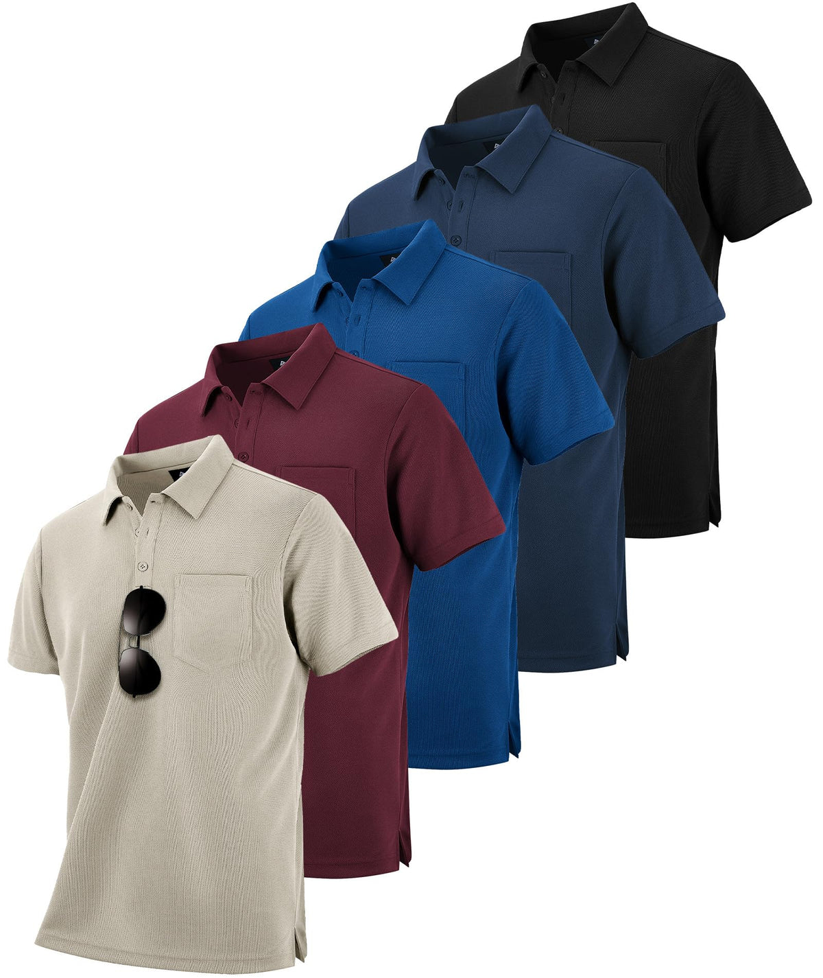 ZITY 5 Pack Polo Shirts for Men with Pocket Dry Quickly Short Sleeve Athletic Outdoor Work Collared Shirts